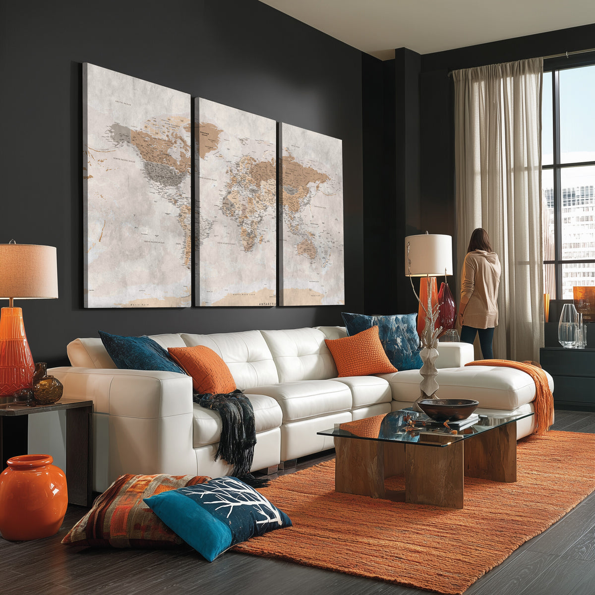 34051638-MGV-CV-36X24 - Detailed World Map Wall Art Canvas Print for Home and Office Decor