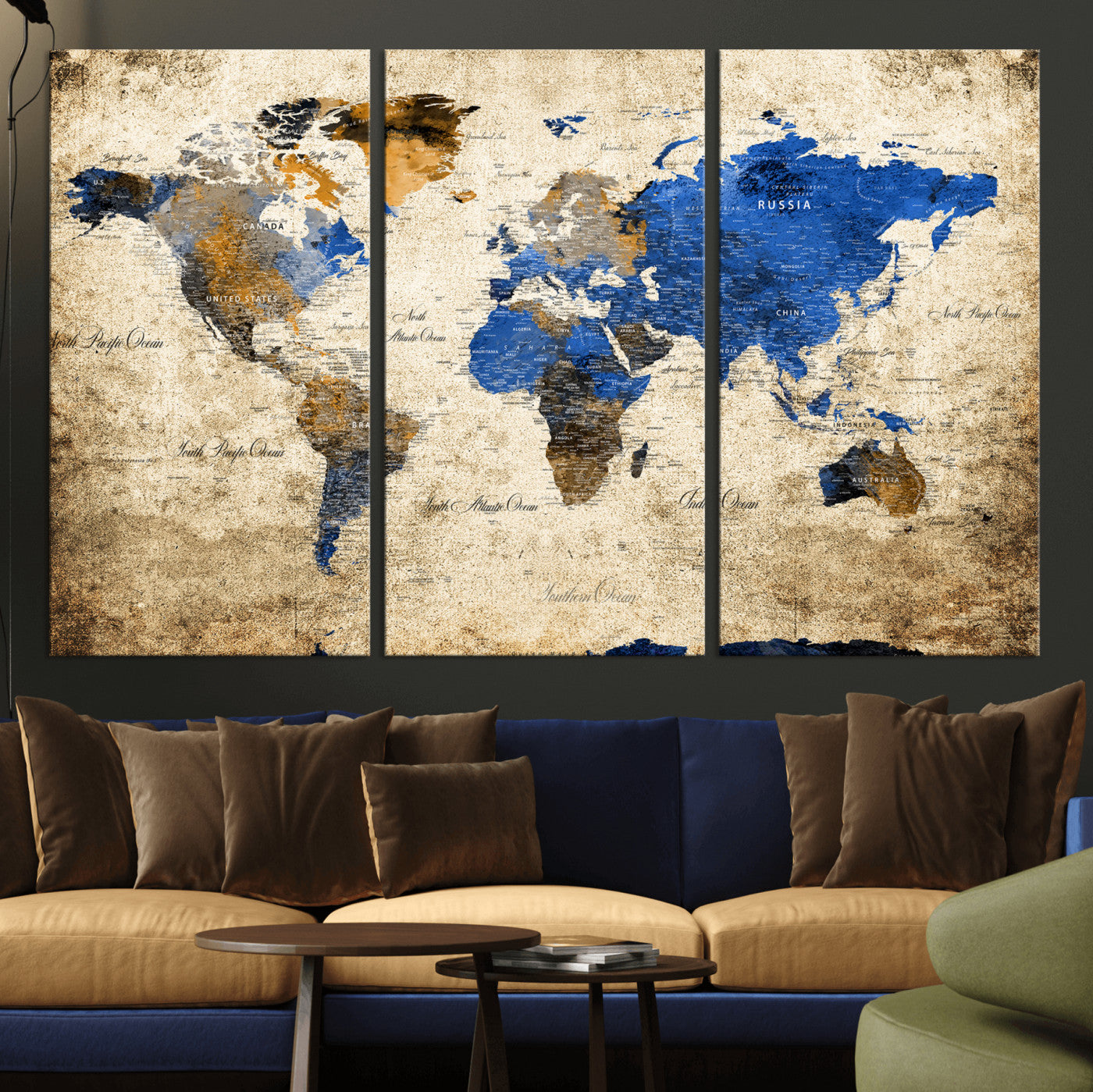 27314341-MGV-CV-36X24 - World Map Wall Art Canvas Print, Modern Decorative Framed Map Artwork Prints for Living Room, Office, Bedroom Wall Decor