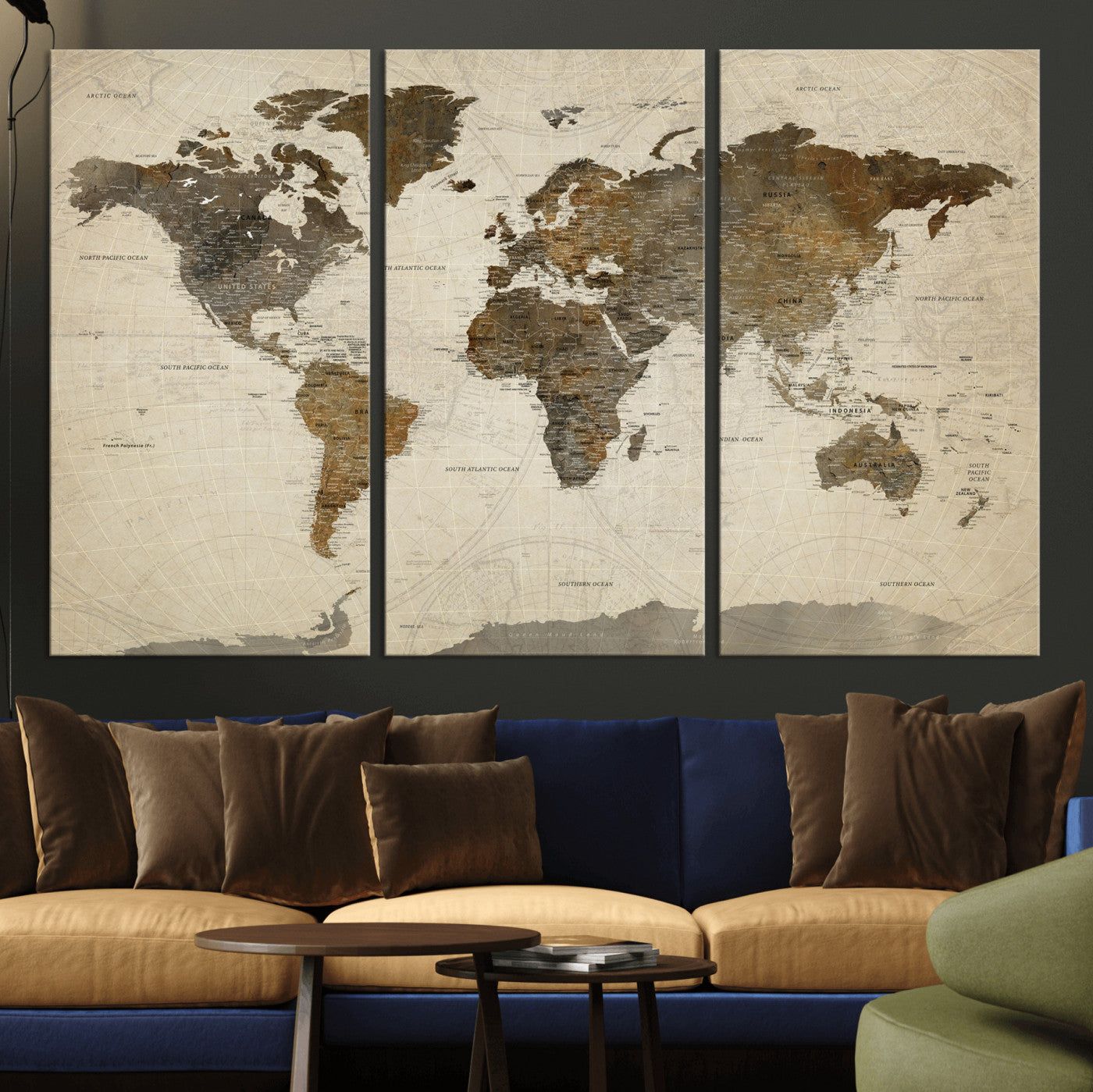 49623468-MGV-CV-36X24 - World Map Wall Art Canvas Print, Modern Decorative Framed Map Artwork Prints for Living Room, Office, Bedroom Wall Decor