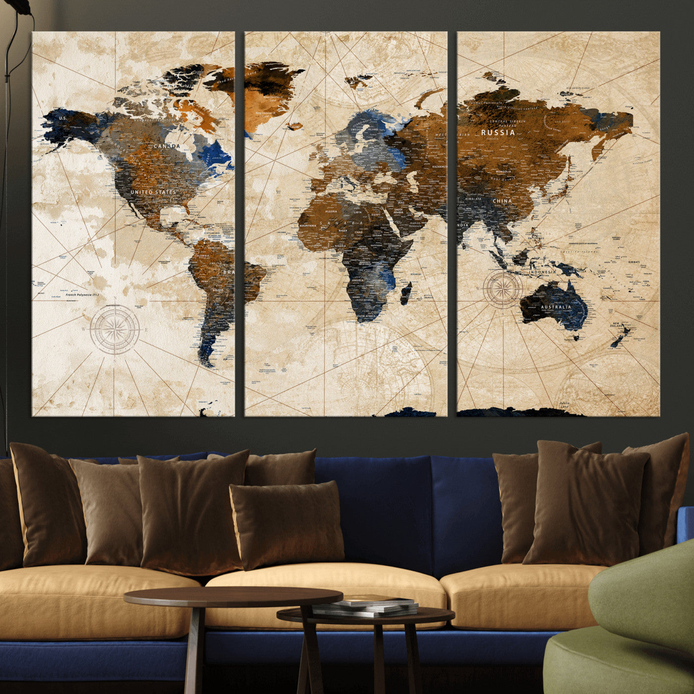 15727090-MGV-CV-36X24 - World Map Wall Art Canvas Print, Modern Decorative Framed Map Artwork Prints for Living Room, Office, Bedroom Wall Decor
