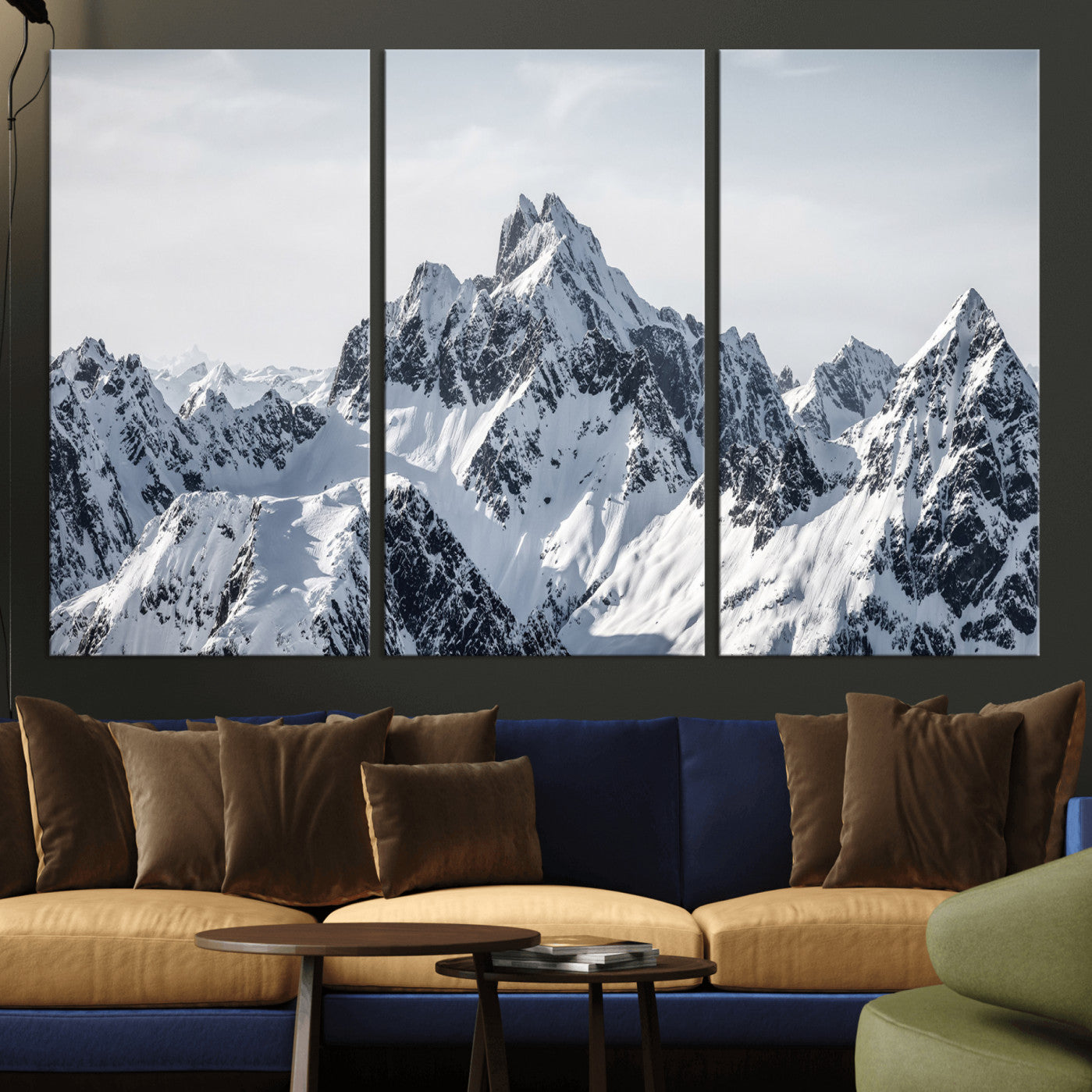 33126265-MGV-CV-36X24 - Snowy Mountain Range Canvas Print, Alpine Peaks Landscape Wall Art, Framed Canvas Ready to Hang