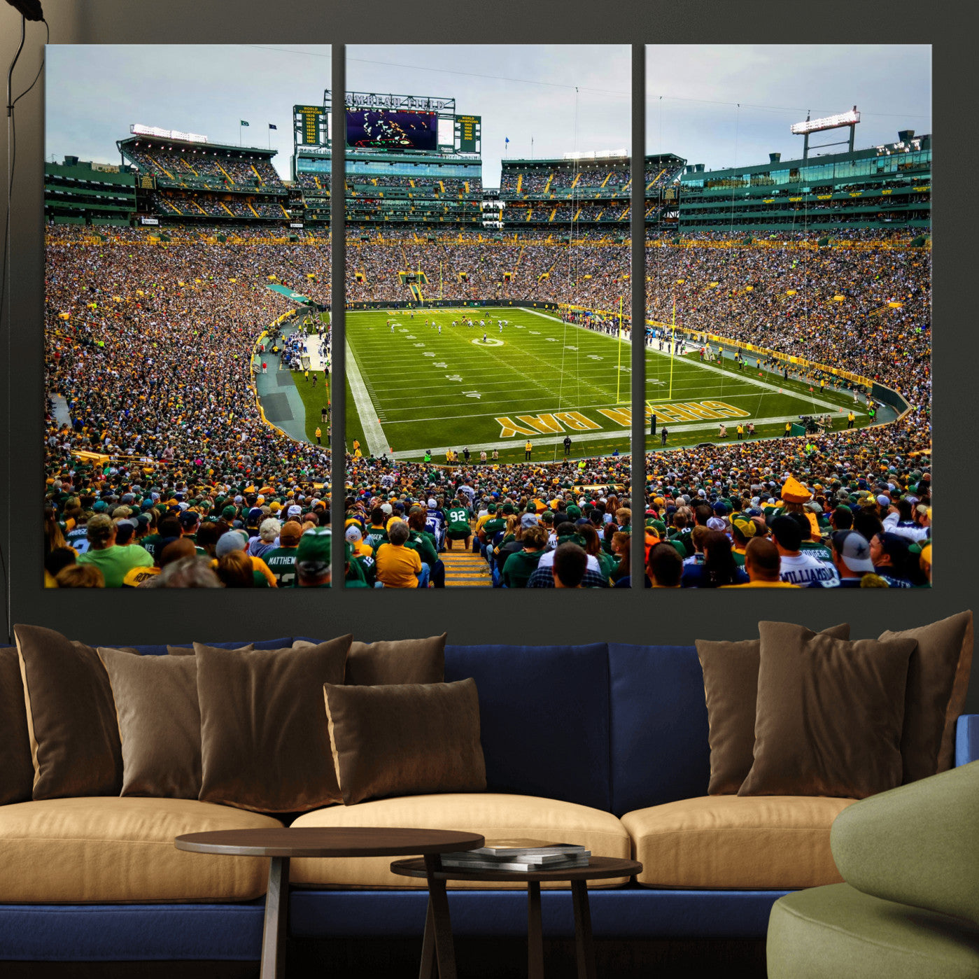 56521752-MGV-CV-36X24 - Green Bay Packers Stadium Wall Art Canvas Print, Lambeau Field Football Stadium Artwork, Framed Wall Art Ready to Hang