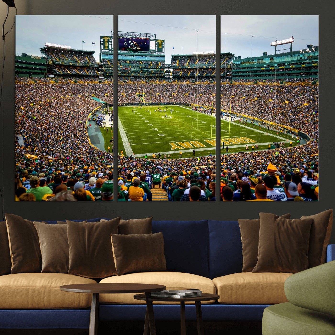 56521752-MGV-CV-36X24 - Green Bay Packers Stadium Wall Art Canvas Print, Lambeau Field Football Stadium Artwork, Framed Wall Art Ready to Hang