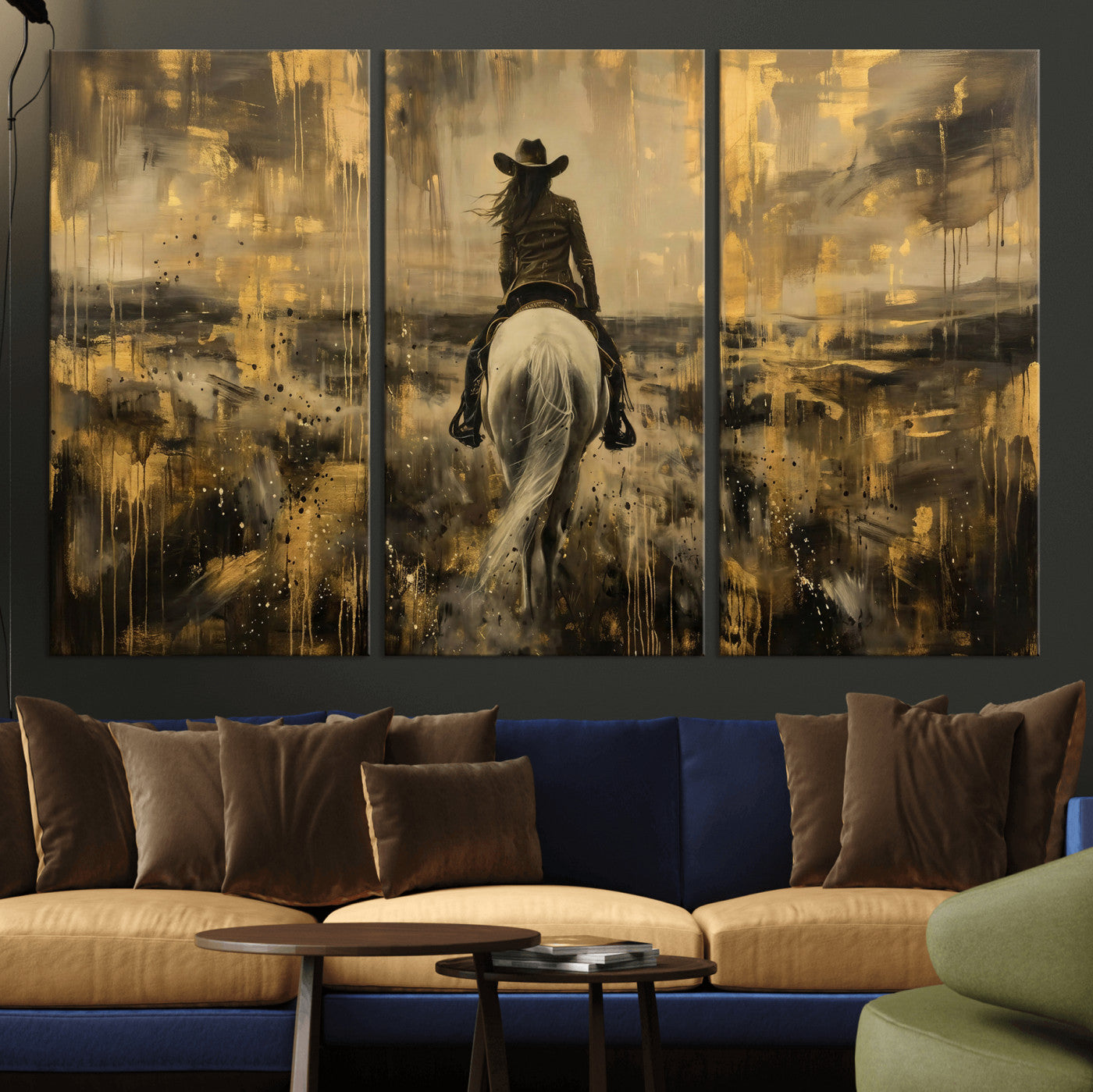 20465530-MGV-CV-36X24 - Cowgirl Wall Art Canvas Print, Western Horse Rider Wall Art, Framed Wall Art Ready to Hang
