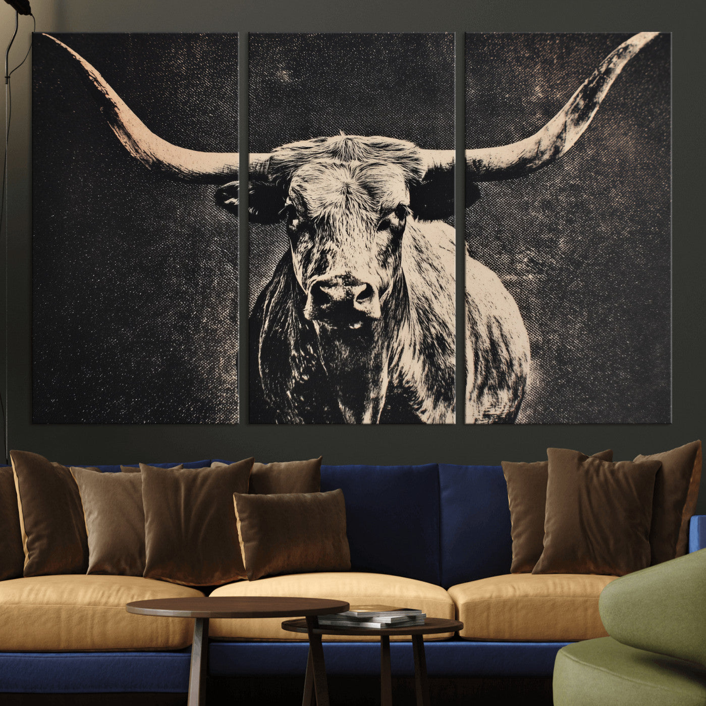 27394218-MGV-CV-36X24 - Vintage Texas Longhorn Bull Wall Art Canvas Print, Cow Portrait Photography Print, Framed Wall Art Ready to Hang
