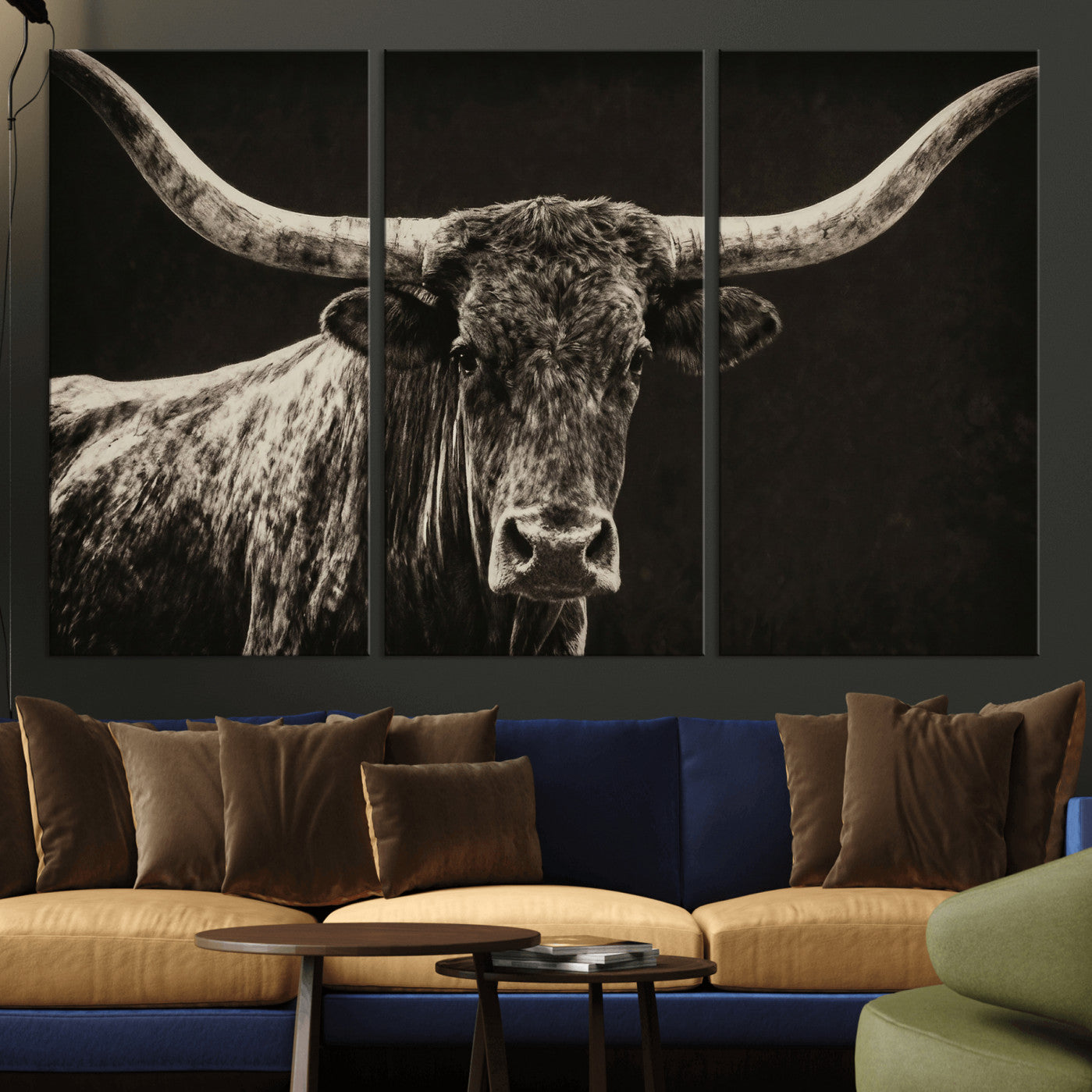 74513721-MGV-CV-36X24 - Vintage Texas Longhorn Bull Wall Art Canvas Print, Cow Portrait Photography Print, Framed Wall Art Ready to Hang