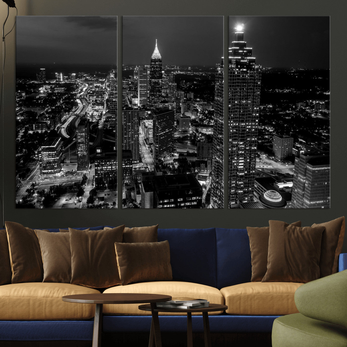 56773510-MGV-CV-36X24 - Atlanta Skyline Wall Art Canvas Print, Atlanta Downtown Night Cityscape Print for Modern Urban Wall Decor