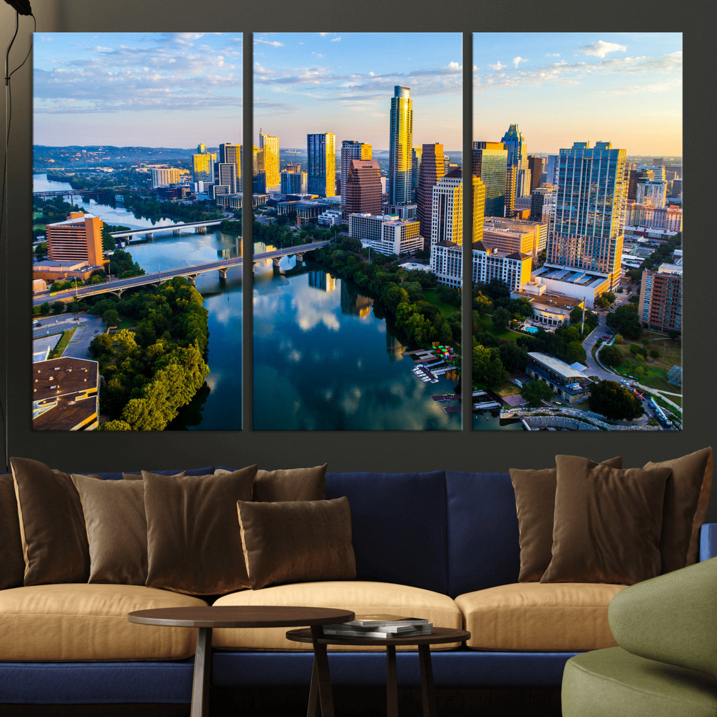 33675326-MGV-CV-36X24 - Austin Skyline Wall Art Canvas Print, Austin Downtown Night Cityscape Print for Modern Urban Wall Decor