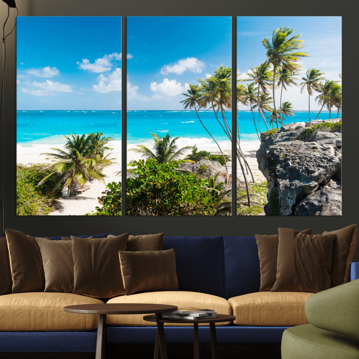 79995168-MGV-CV-36X24 - Barbados Beach Wall Art Canvas Print, Palm Tree Ocean Landscape, Turquoise Sea Coastal Photography, Tropical Island Wall Decor, Framed Ready to Hang