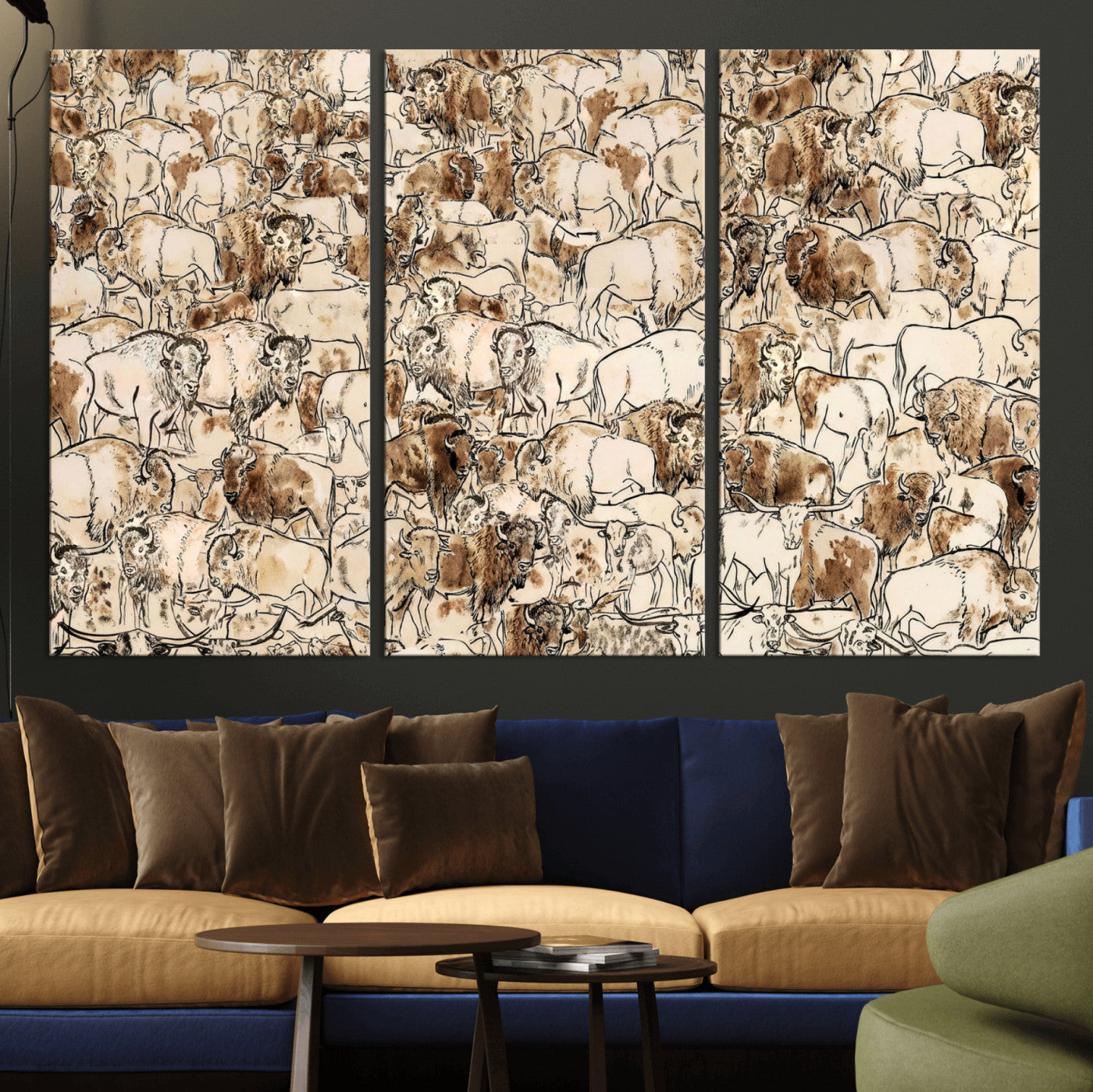 50142019-MGV-CV-36X24 - Farmhouse Animals Wall Art Canvas Print - Abstract Farm Animal Drawing Mid-Century Wall Art for Cabin Decor