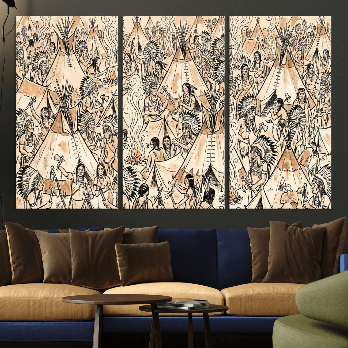 72739176-MGV-CV-36X24 - Farmhouse Animals Wall Art Canvas Print - Abstract Farm Animal Drawing Mid-Century Wall Art for Cabin Decor