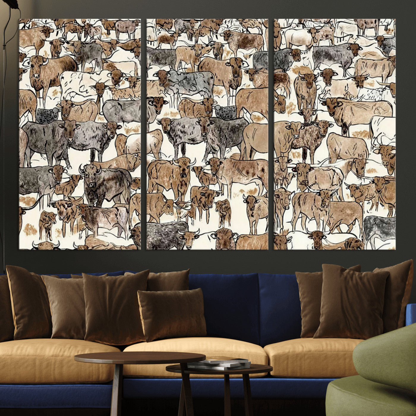 76902119-MGV-CV-36X24 - Farmhouse Animals Wall Art Canvas Print - Abstract Farm Animal Drawing Mid-Century Wall Art for Cabin Decor