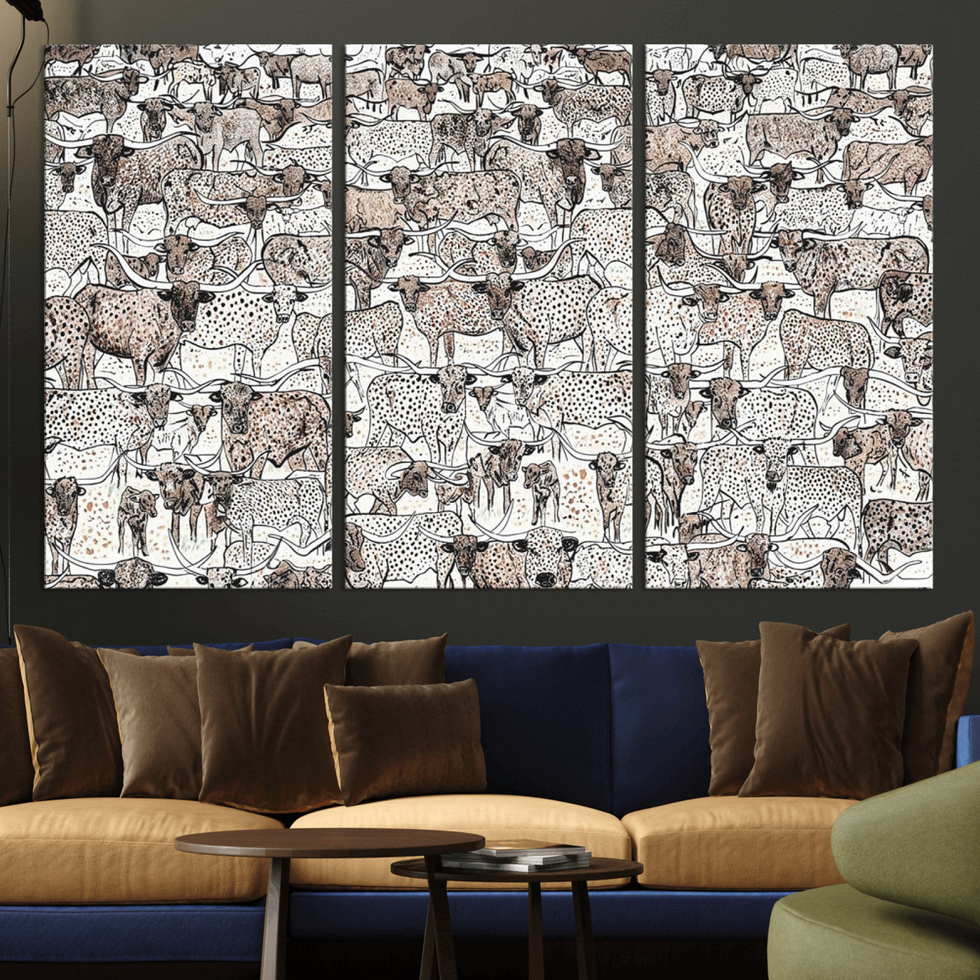 49200255-MGV-CV-36X24 - Farmhouse Animals Wall Art Canvas Print - Abstract Farm Animal Drawing Mid-Century Wall Art for Cabin Decor