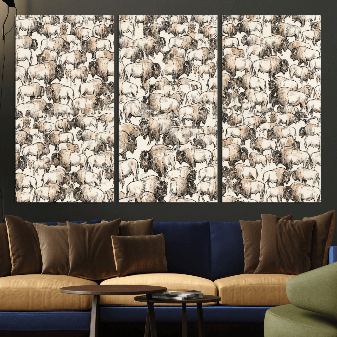 77502929-MGV-CV-36X24 - Farmhouse Animals Wall Art Canvas Print - Abstract Farm Animal Drawing Mid-Century Wall Art for Cabin Decor