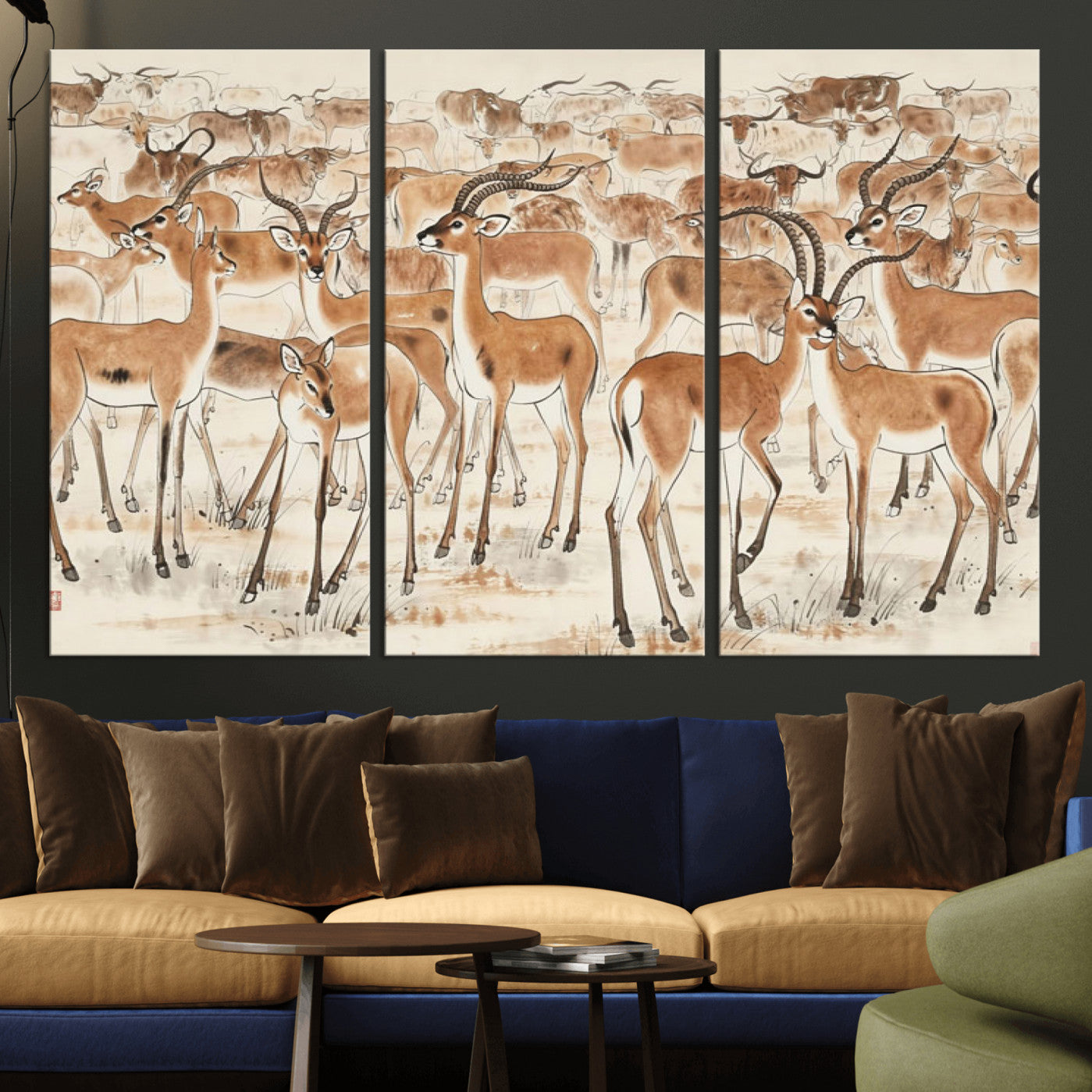 67375088-MGV-CV-36X24 - Farmhouse Animals Wall Art Canvas Print - Abstract Farm Animal Drawing Mid-Century Wall Art for Cabin Decor