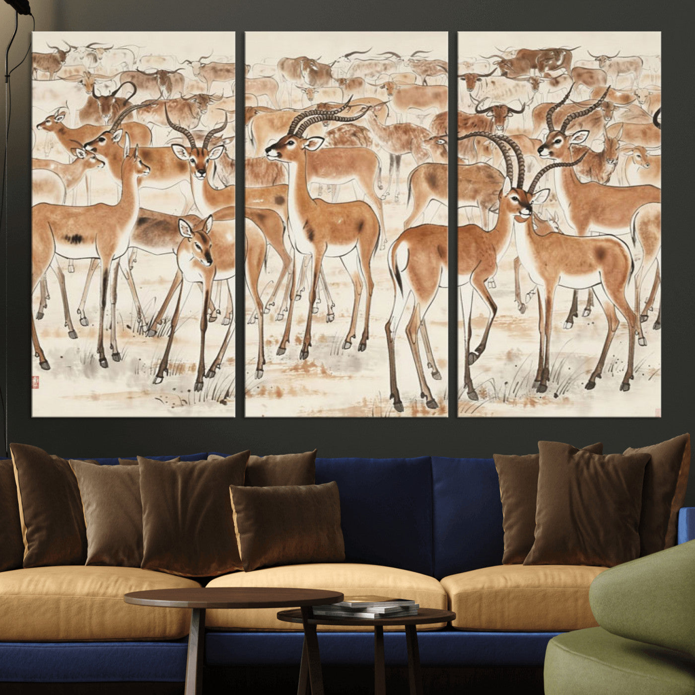 67375088-MGV-CV-36X24 - Farmhouse Animals Wall Art Canvas Print - Abstract Farm Animal Drawing Mid-Century Wall Art for Cabin Decor