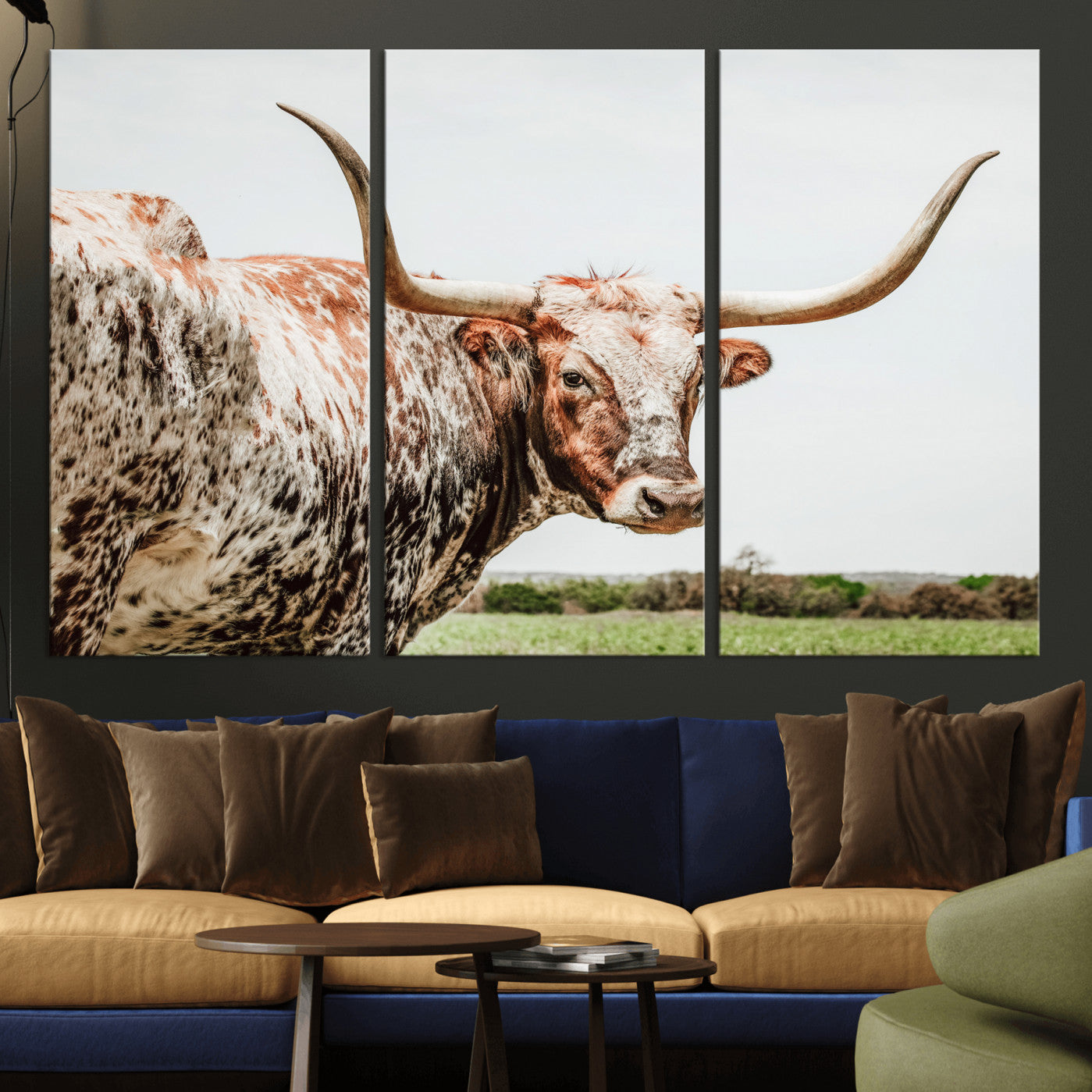 66606054-MGV-CV-36X24 - Texas Longhorn Bull Wall Art Canvas Print – Rustic Western Cattle Photography Artwork Print for Farmhouse, Ranch, Cabin, and Western Home Decor
