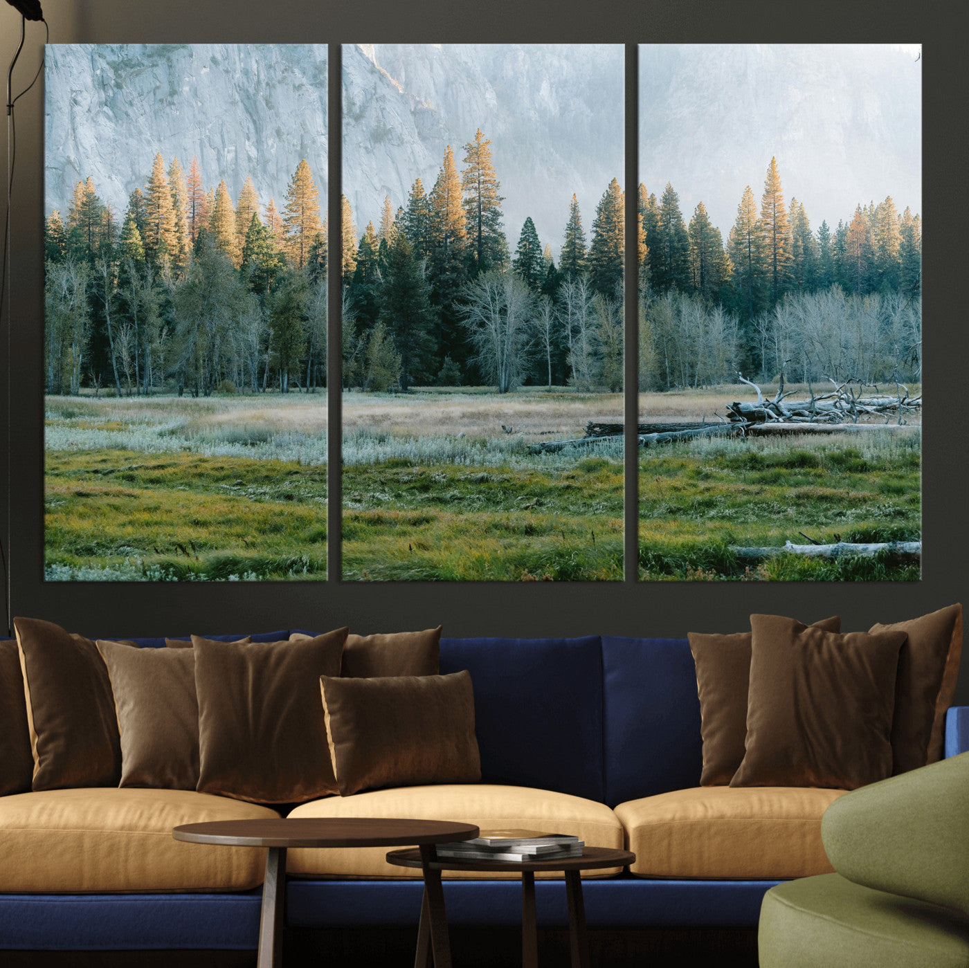 95548744-MGV-CV-36X24 - Forest Meadow Wall Art Canvas Print, Pine Tree Landscape Nature Artwork, Mountain Valley Scenic Photography, Calm Wilderness Wall Decor