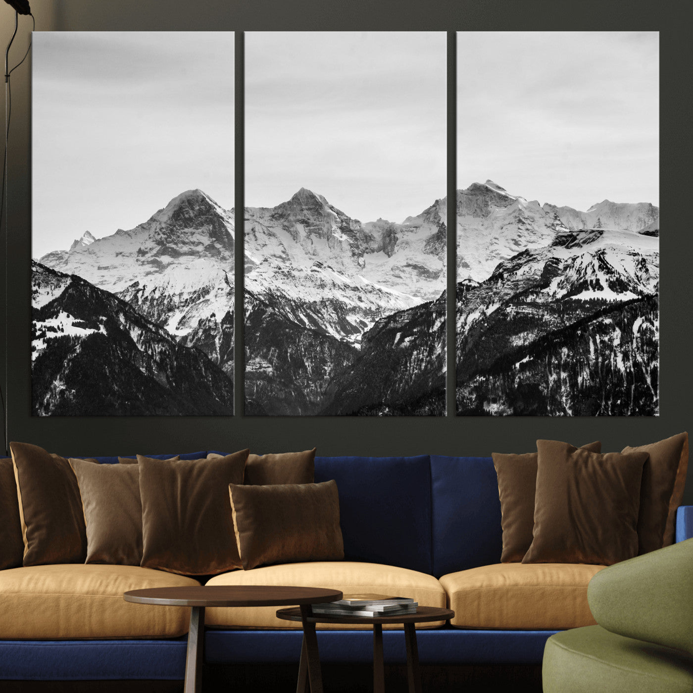 85684934-MGV-CV-36X24 - Black and White Mountain Wall Art Canvas Print, Snowy Alpine Peaks Landscape Photography, Minimal Monochrome Mountain Art, Scenic Nature Wall Decor