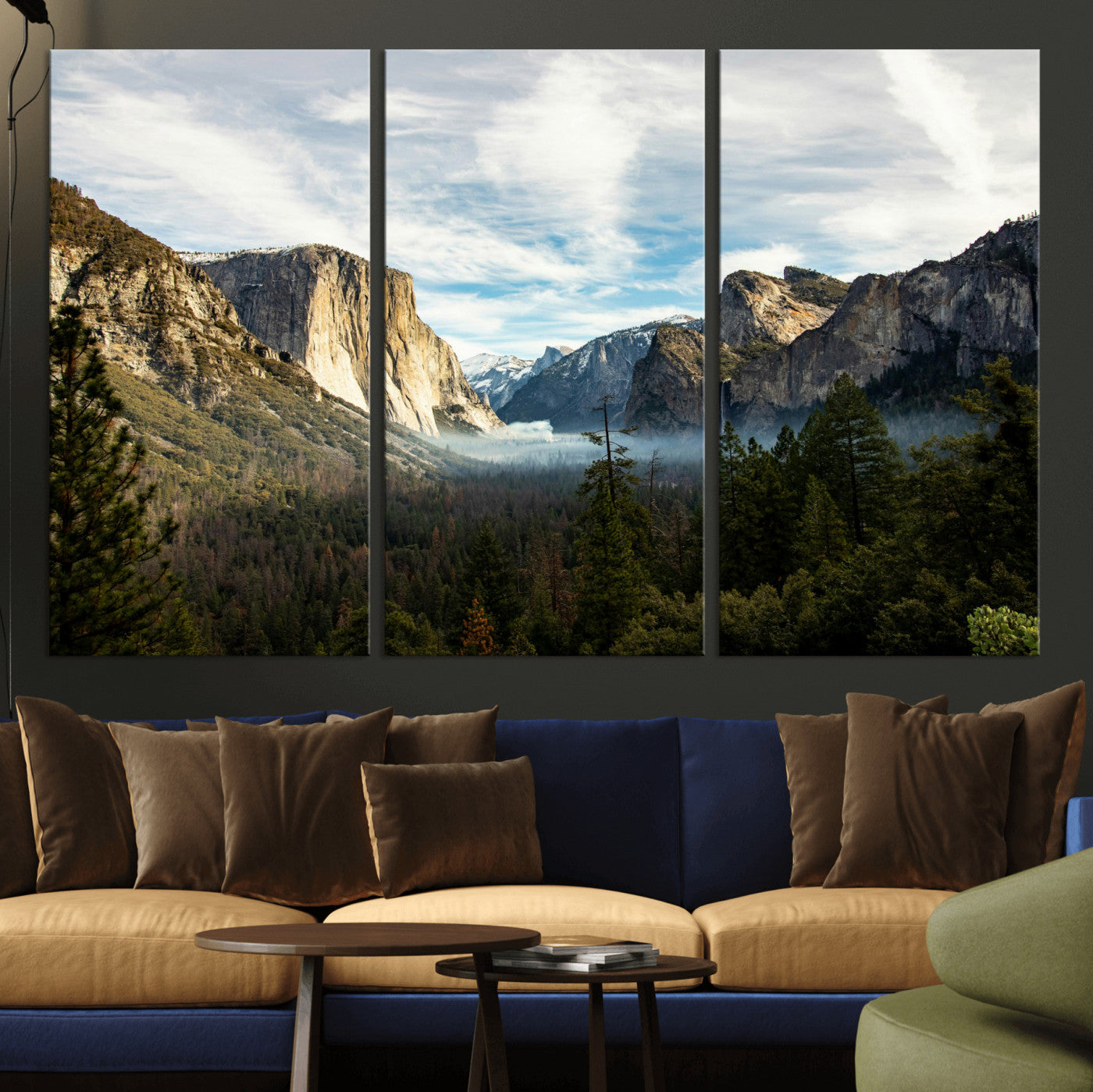 15089394-MGV-CV-36X24 - Yosemite Valley Mountain Landscape Wall Art Canvas Print, Granite Cliff Forest Valley Canvas Print, California National Park Scenic Art Printing