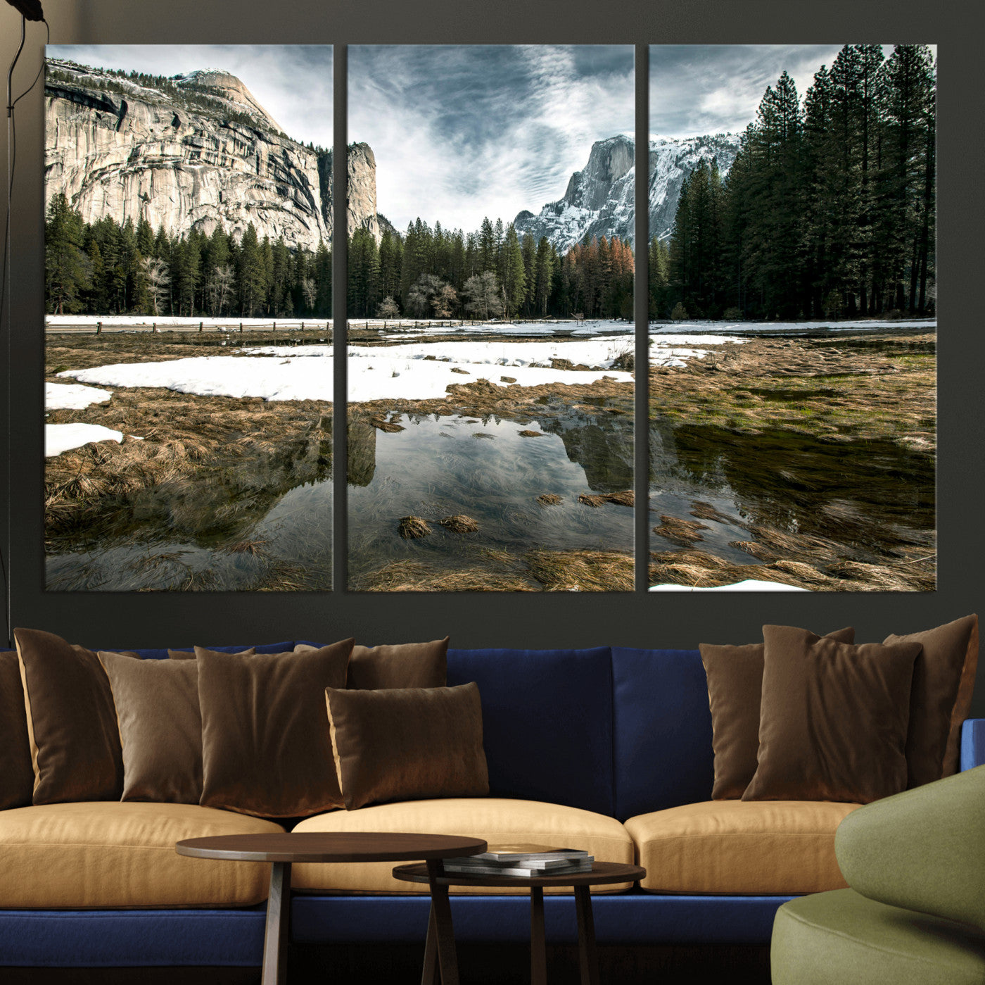 14527348-MGV-CV-36X24 - Yosemite Valley Mountain Landscape Wall Art Canvas Print, Granite Cliff Forest Valley Canvas Print, California National Park Scenic Art Printing