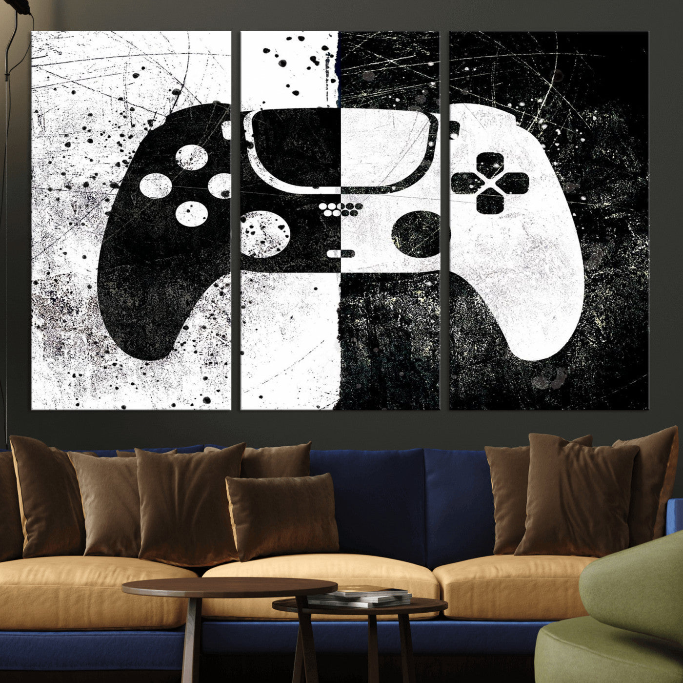 17525128-MGV-CV-36X24 - Abstract Gaming Controller Wall Art Canvas Print, Black White Video Game Controller Modern Canvas Print, Minimal Gamer Graphic Art Printing