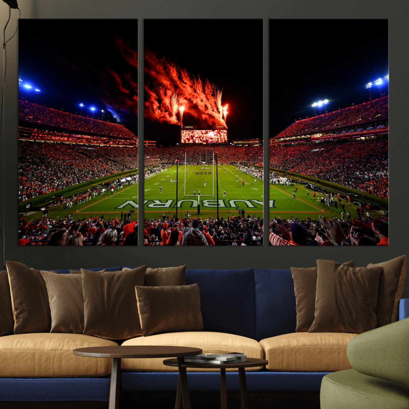 81918884-MGV-CV-36X24 - Auburn Stadium Wall Art Canvas Print, College Football Night Game Crowd, Jordan Hare Stadium Artwork