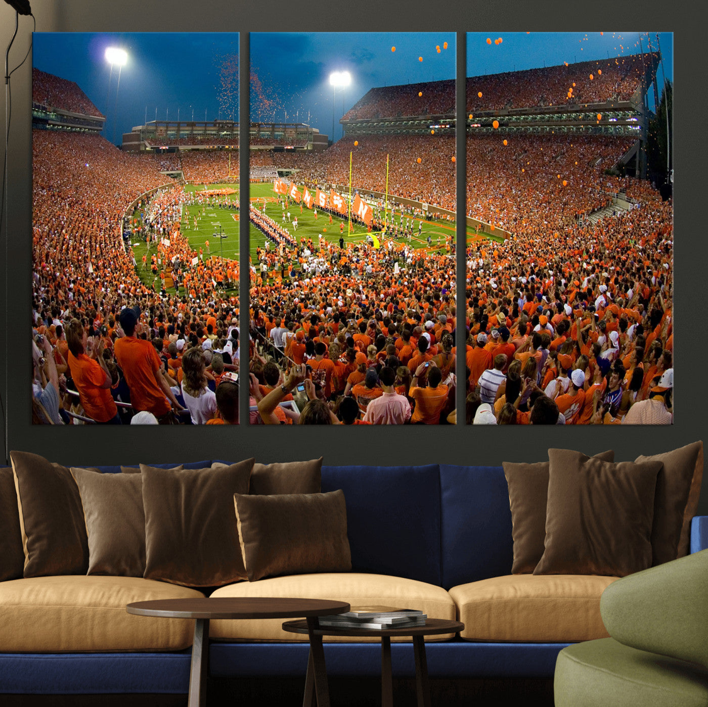 42850097-MGV-CV-36X24 - Clemson Tigers Memorial Stadium Wall Art Canvas Print, Death Valley Football Stadium Artwork, Packed Game Night Crowd Scene