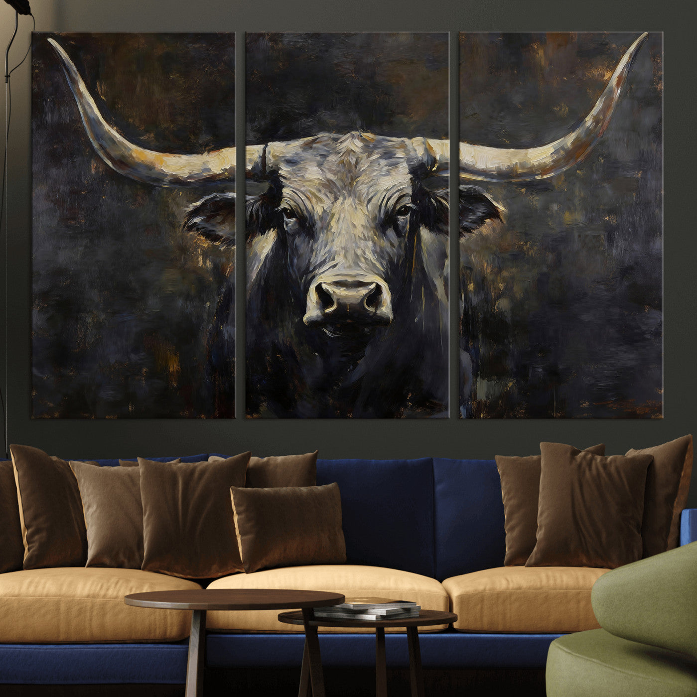 23103630-MGV-CV-36X24 - Rustic Longhorn Bull Wall Art Canvas Print – Vintage Western Cattle Artwork for Farmhouse, Ranch, Cabin, and Office Decor