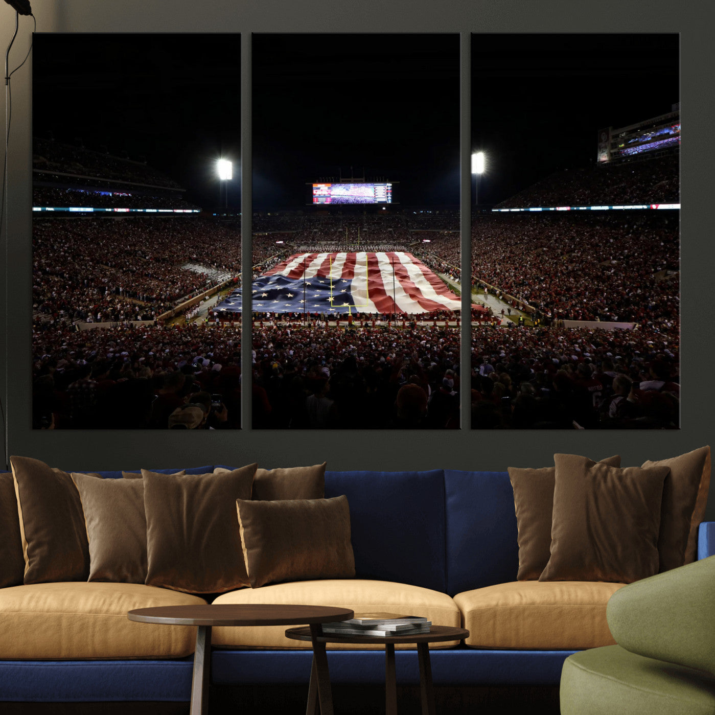 98418189-MGV-CV-36X24 - Oklahoma Memorial Stadium Wall Art Canvas Print – Oklahoma Sooners Football Artwork for Home, Office, and Sports Room Decor