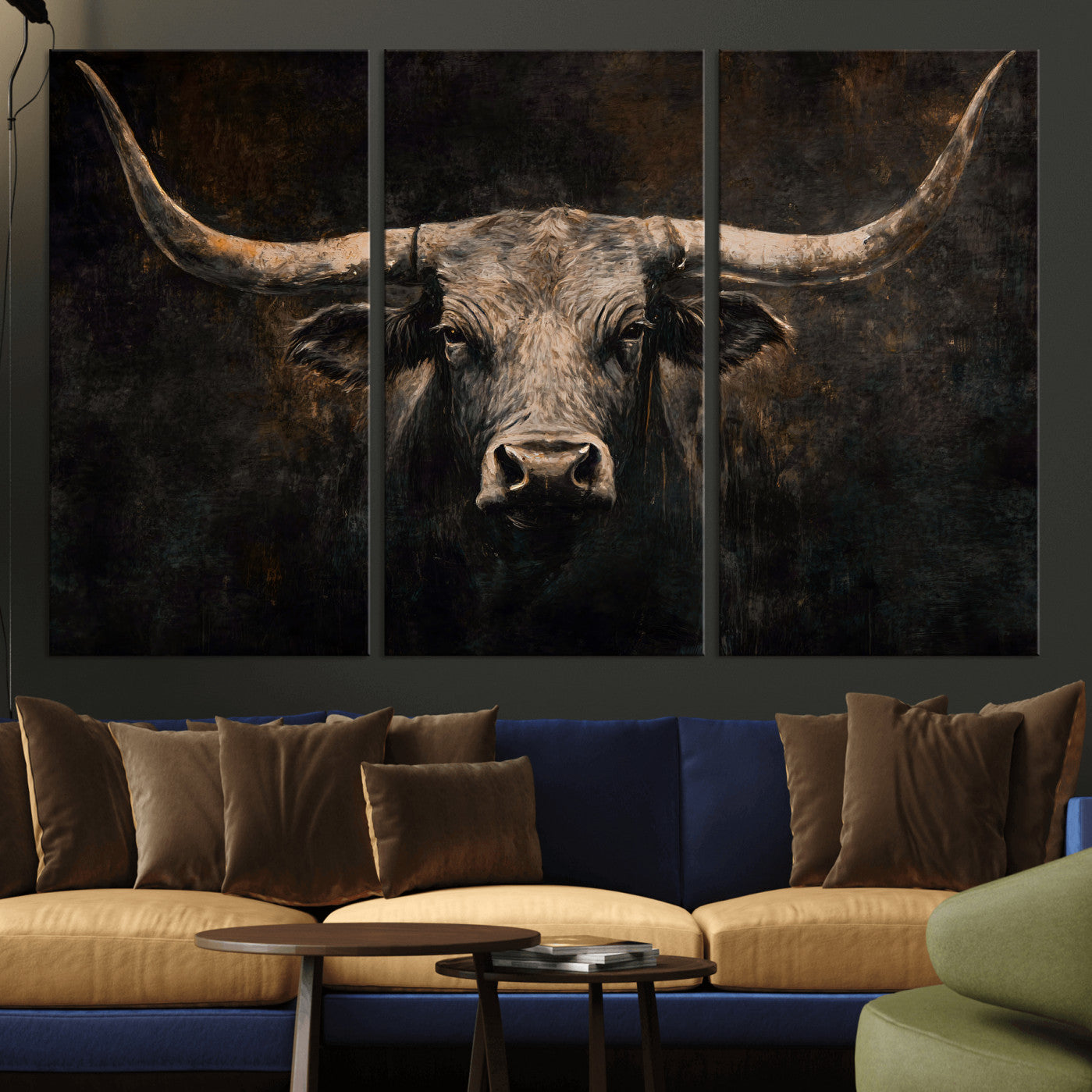 15731200-MGV-CV-36X24 - Vintage Longhorn Bull Wall Art Canvas Print – Rustic Western Cattle Artwork for Farmhouse, Ranch, Cabin, and Office Decor