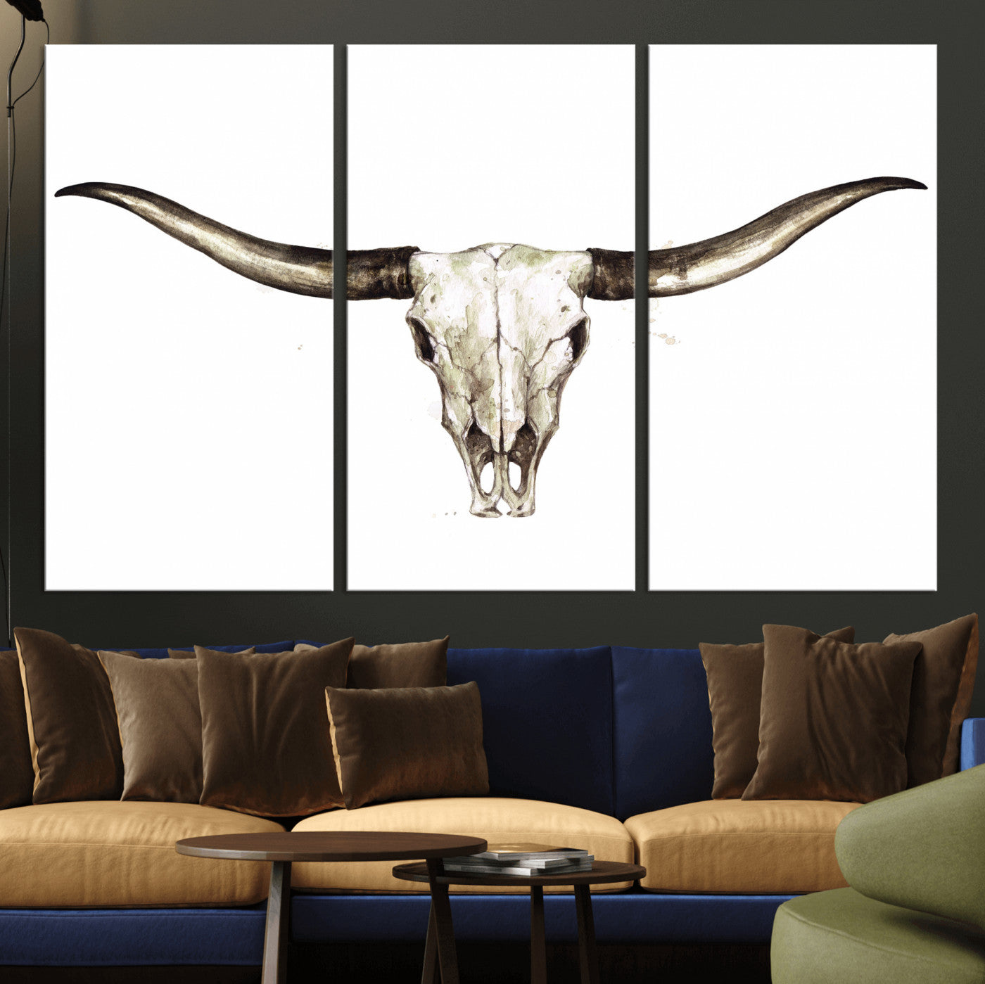 42788678A-MGV-CV-36X24 - Longhorn Skull Wall Art Canvas Print – Rustic Western Artwork Print for Living Room Wall Decor