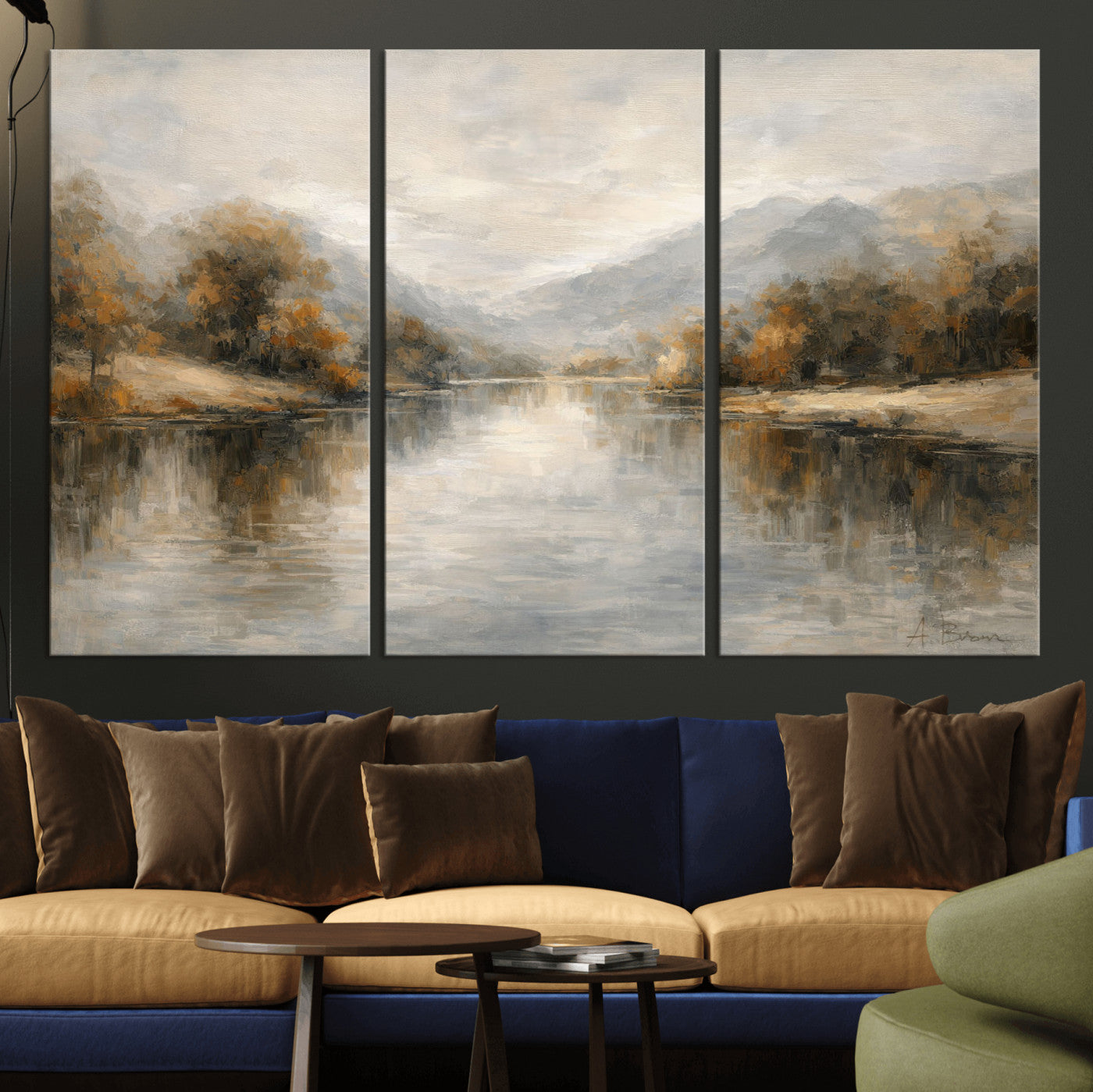 62194542-MGV-CV-36X24 - Abstract Landscape Wall Art Canvas Print, Modern Lake Printing Wall Decor for Contemporary Interiors