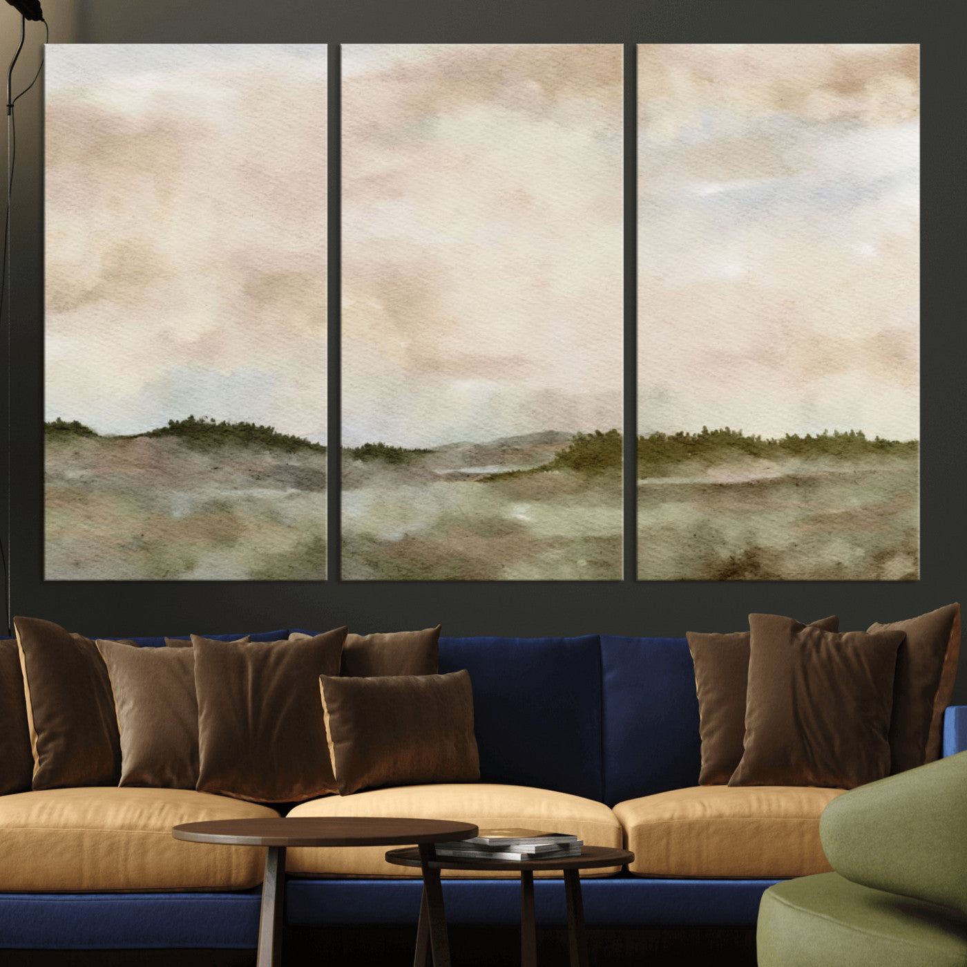 13578069-MGV-CV-36X24 - Abstract Landscape Wall Art Canvas Print, Watercolor Pastoral Landscape Painting Wall Decor for Modern Farmhouse Interiors