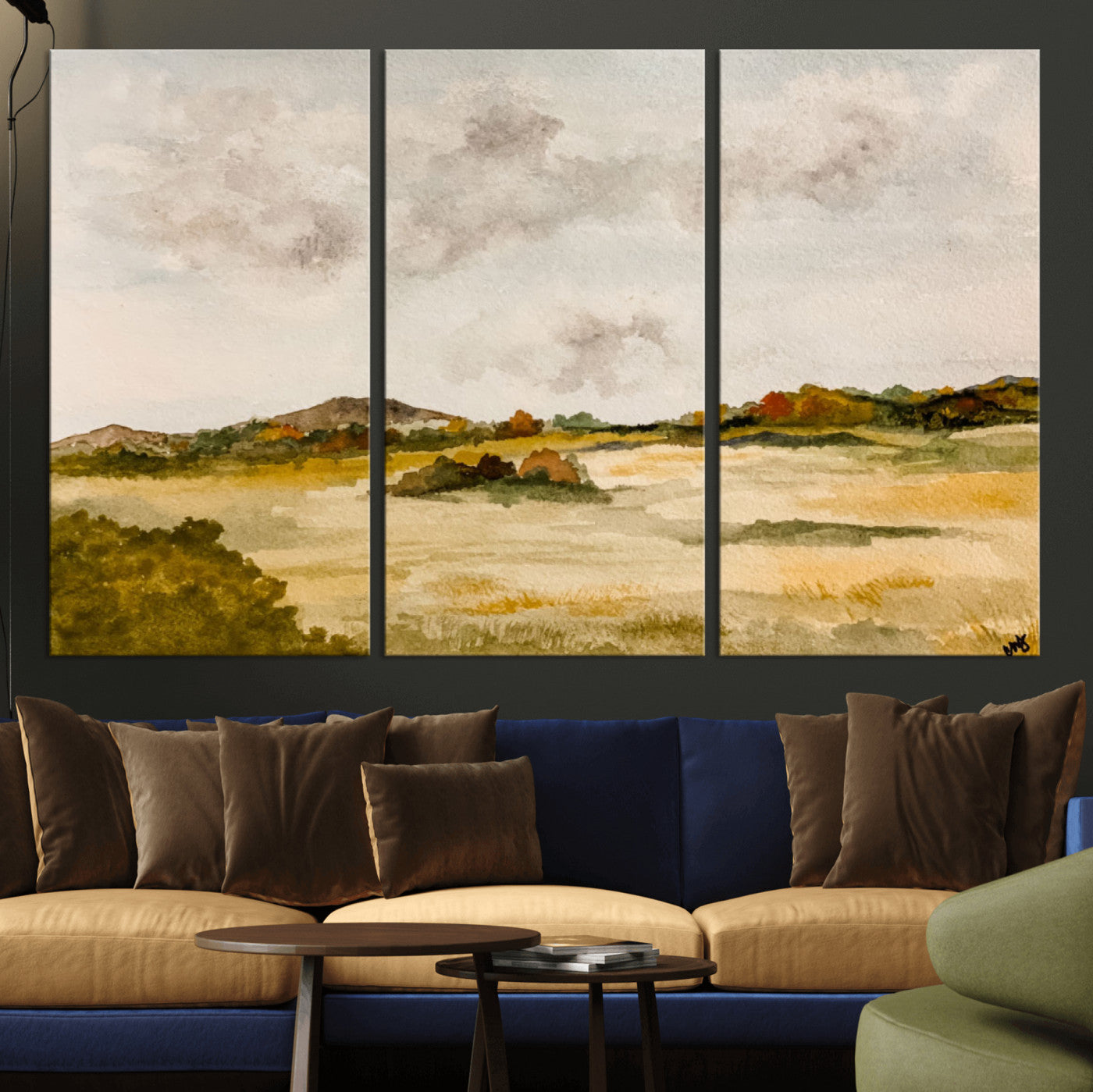 94151004-MGV-CV-36X24 - Watercolor Abstract Countryside Wall Art Canvas Print, Neutral Pastoral Landscape Painting Wall Decor for Modern Farmhouse Interiors