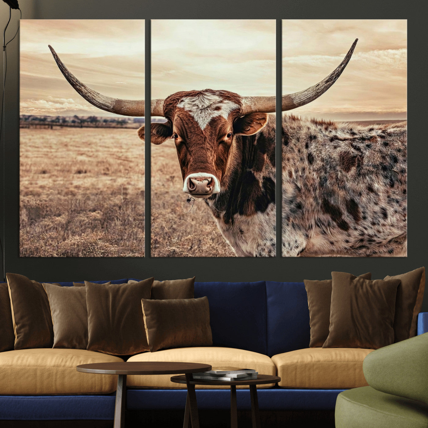 55805825-MGV-CV-36X24 - Texas Longhorn Wall Art Canvas Print – Western Cattle Ranch Artwork for Rustic Farmhouse Decor