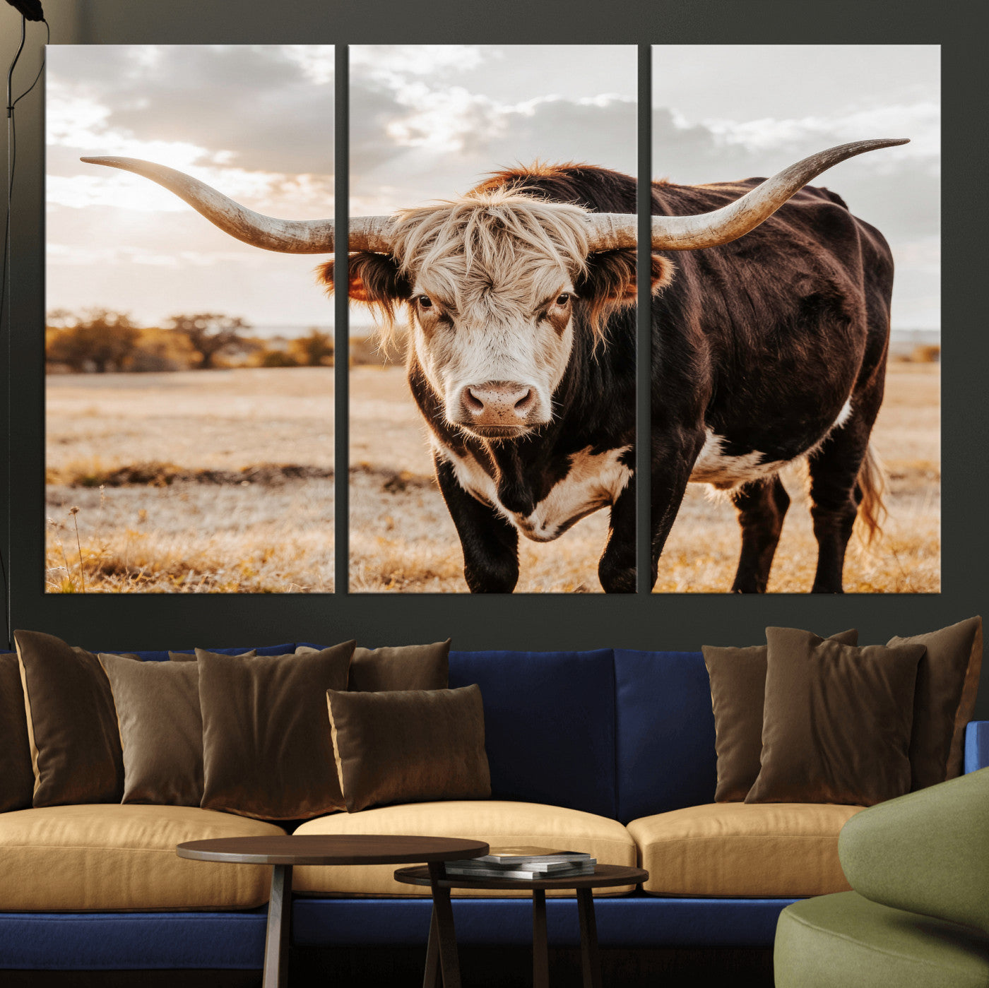 88230279-MGV-CV-36X24 - Texas Longhorn Bull Rustic Wall Art Canvas Print, Western Cattle Photography Canvas Print, Ranch Farm Animal Western Art Printing