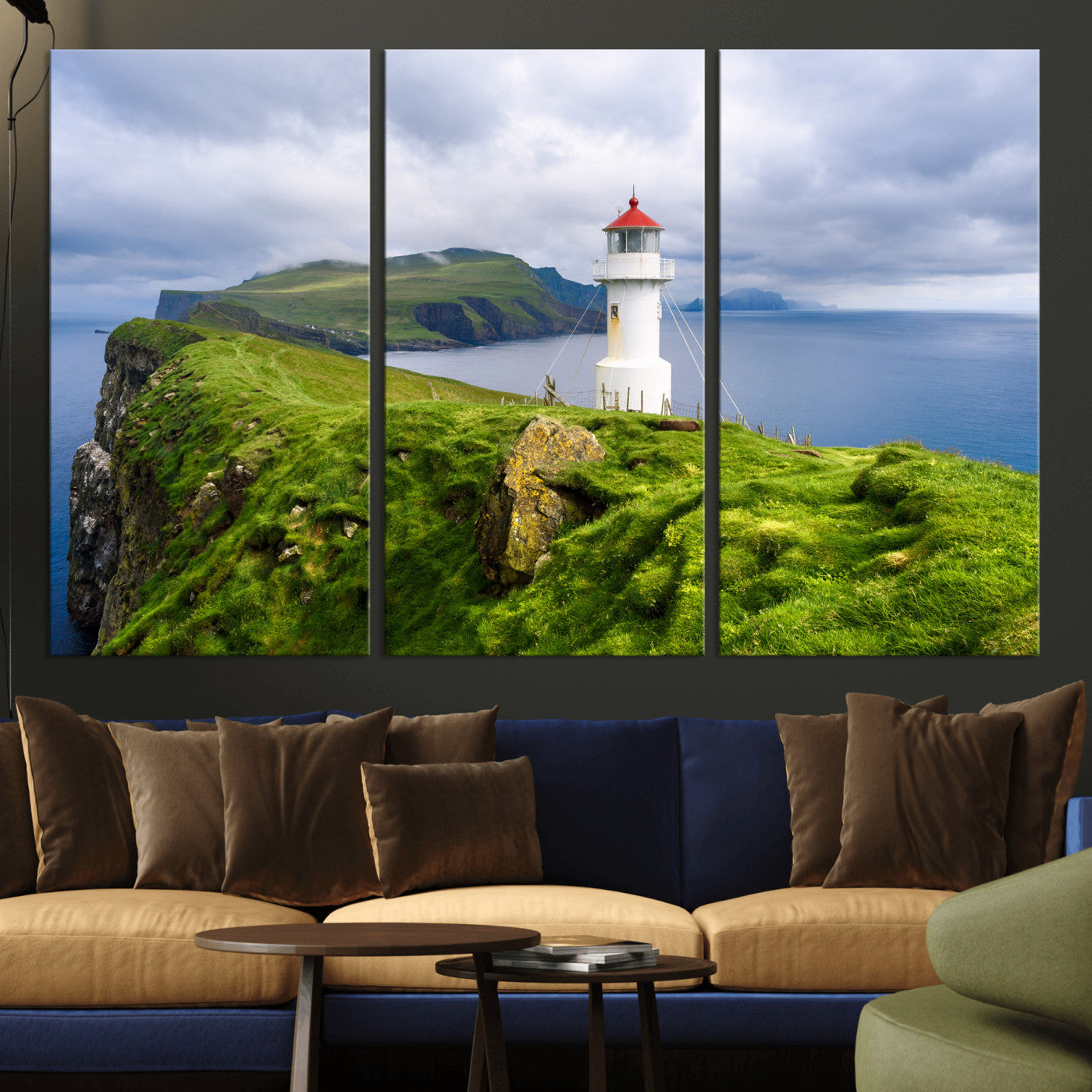 10680390-MGV-CV-36X24 - Coastal Lighthouse Wall Art Canvas Print, Cliffside Ocean Landscape Canvas Print, Scandinavian Coastal Decor for Living Room