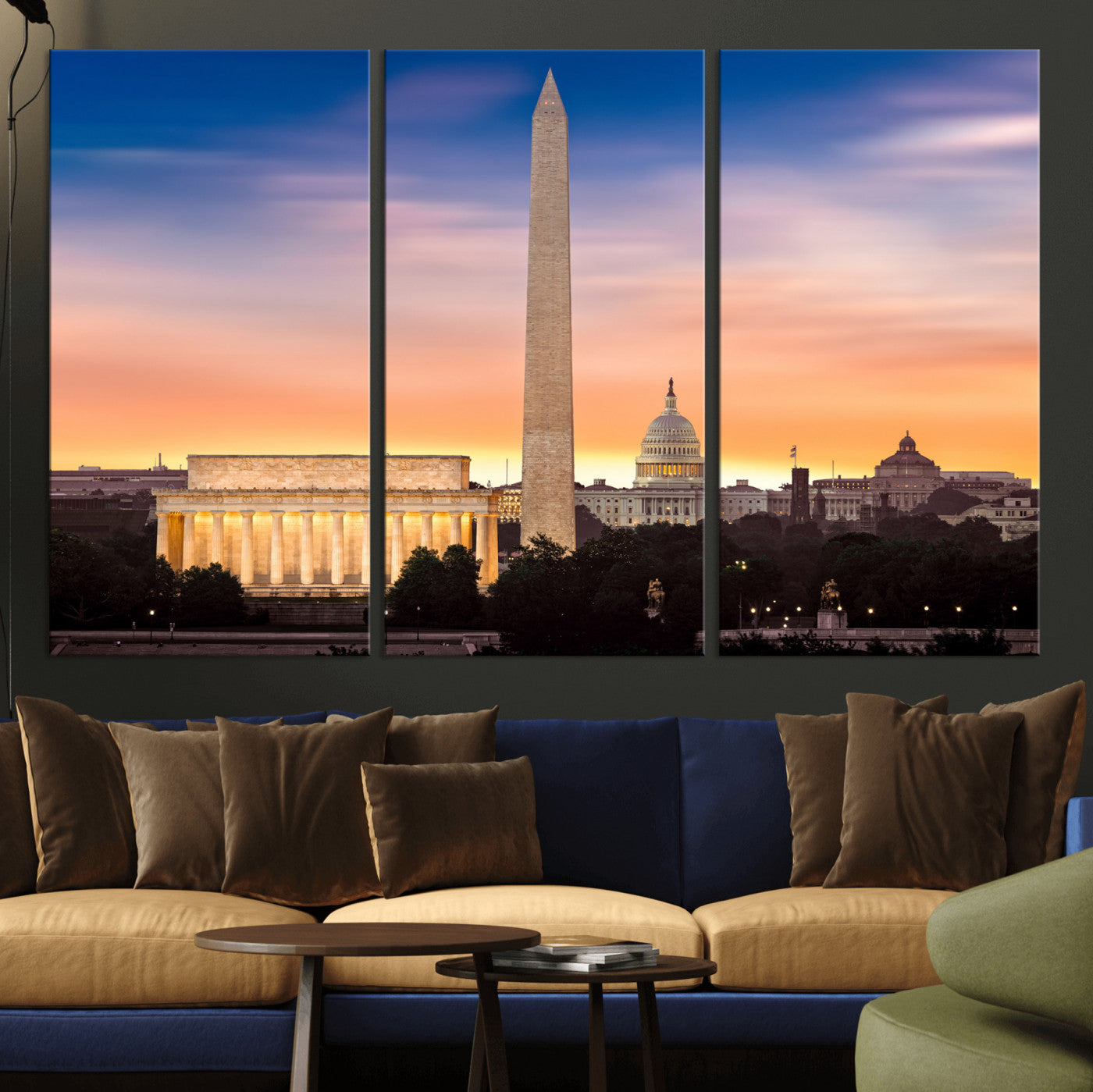 72704063-MGV-CV-36X24 - Washington DC Skyline Wall Art Canvas Print – Lincoln Memorial, Washington Monument & Capitol Artwork Print