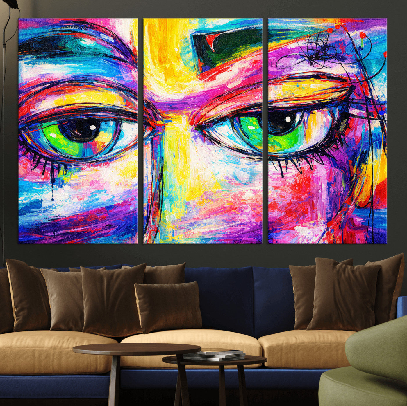 99390655-MGV-CV-36X24 - Colorful Abstract Face Wall Art Canvas Print – Modern Pop Art Portrait Artwork for Contemporary Living Room Decor