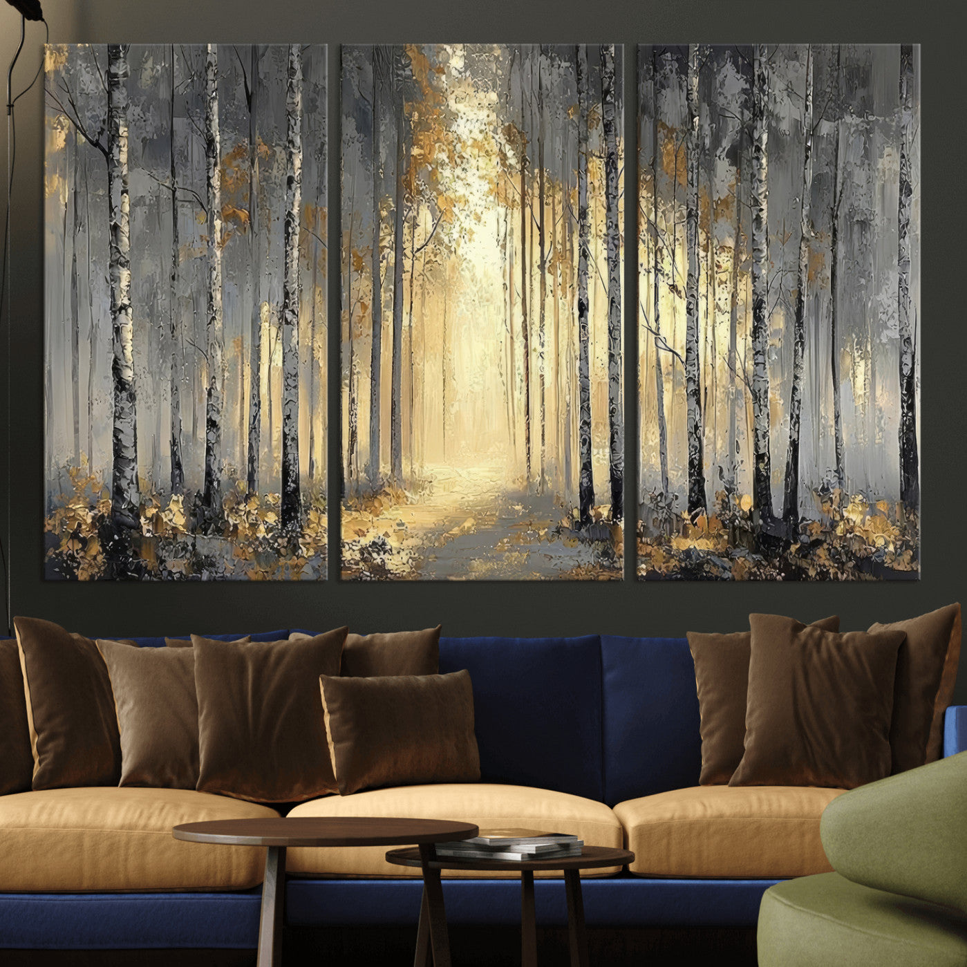41017042-MGV-CV-36X24 - Abstract Birch Forest Wall Art Canvas Print – Modern Neutral Woodland Landscape Artwork for Living Room Decor