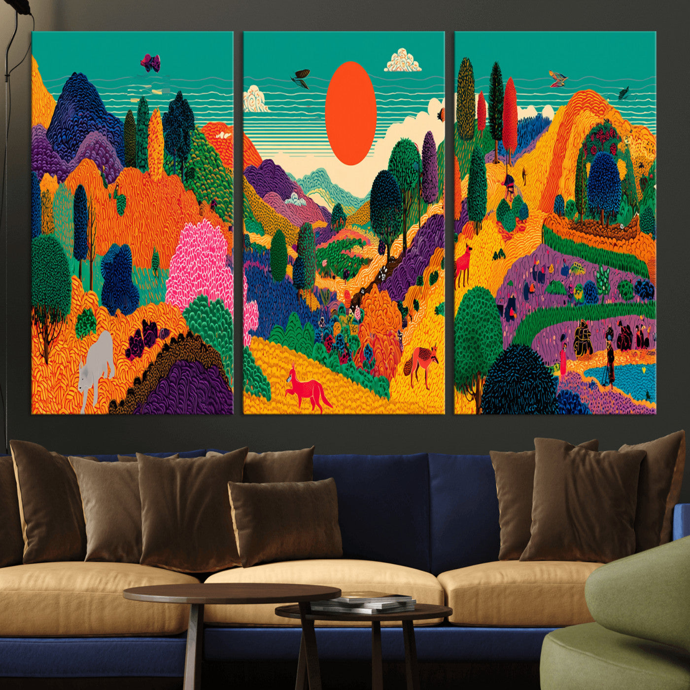 45710397-MGV-CV-48X32-3P - Colorful Japanese Landscape Print: Maximalist Panoramic Wall Art