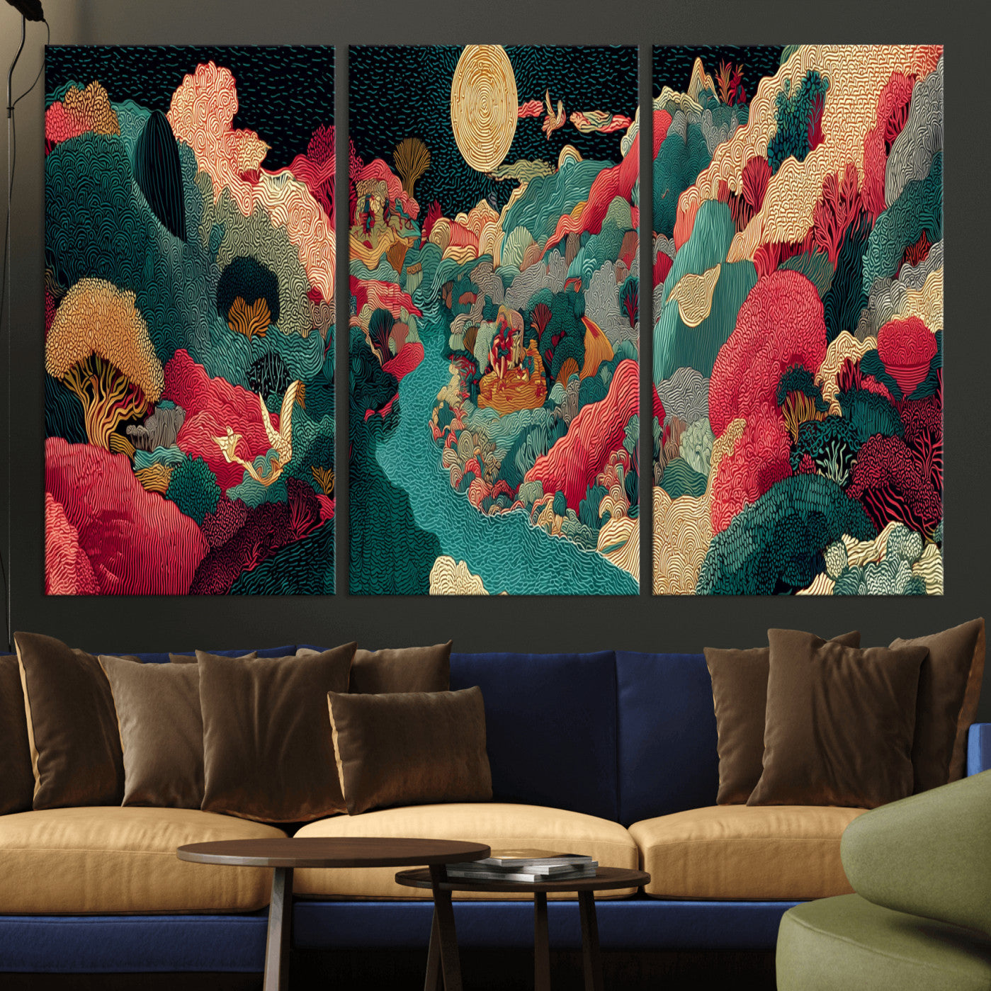 36816259-MGV-CV-48X32-3P - Colorful Japanese Landscape Print: Maximalist Panoramic Wall Art