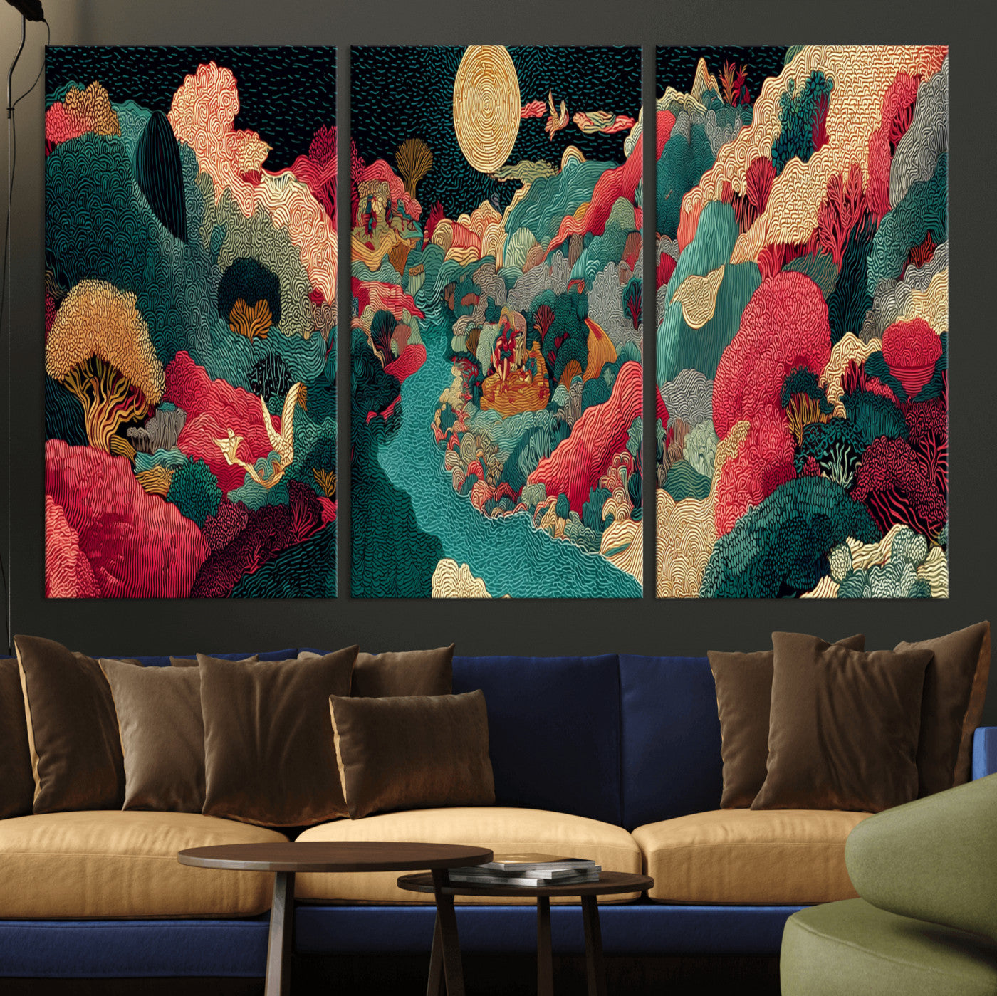 36816259-MGV-CV-48X32-3P - Colorful Japanese Landscape Print: Maximalist Panoramic Wall Art