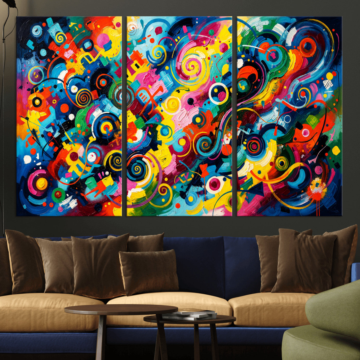 4712069R1-MGV-CV-36X24 - Geometric Abstract Wall Art Canvas Print, Bold Color Abstract Expressionist Painting Print, Modern Geometric Abstract Canvas Art