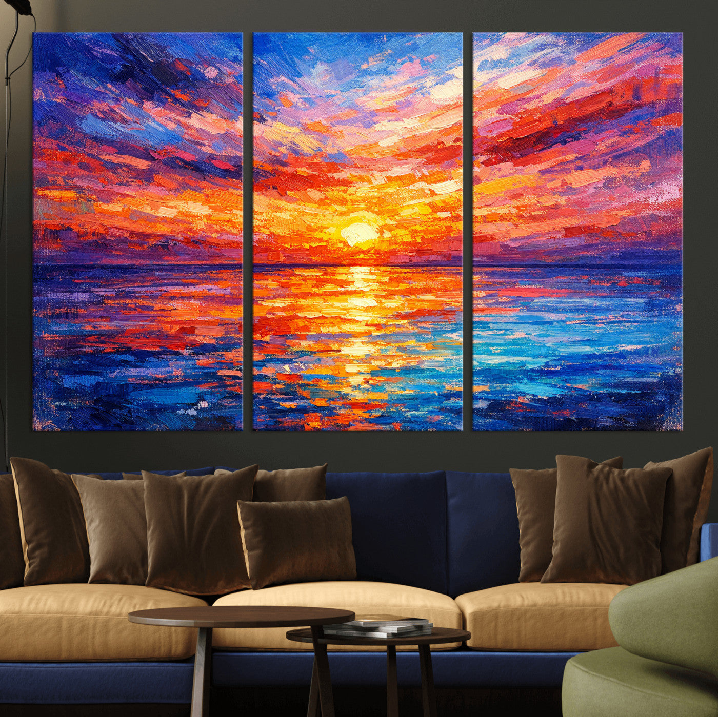 54915078-MGV-CV-36X24 - Colorful Knife Ocean Sunset Canvas — Orange Pink Teal Expressionist Sea Print | Colorful Coastal Wall Art | Vibrant Beach Decor Gift