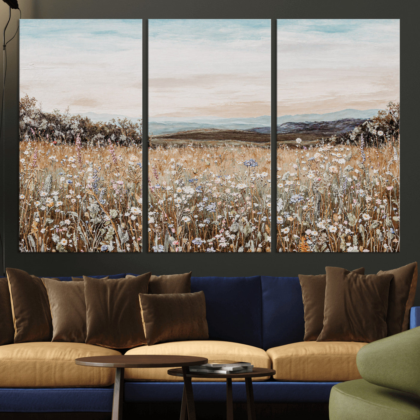 F35773805-MGV-CV-36X24 - Neutral Wildflower Field Canvas Wall Art — Beige Earth Tone Botanical Meadow Print | Farmhouse Boho Decor | Bedroom Living Room Gift Her