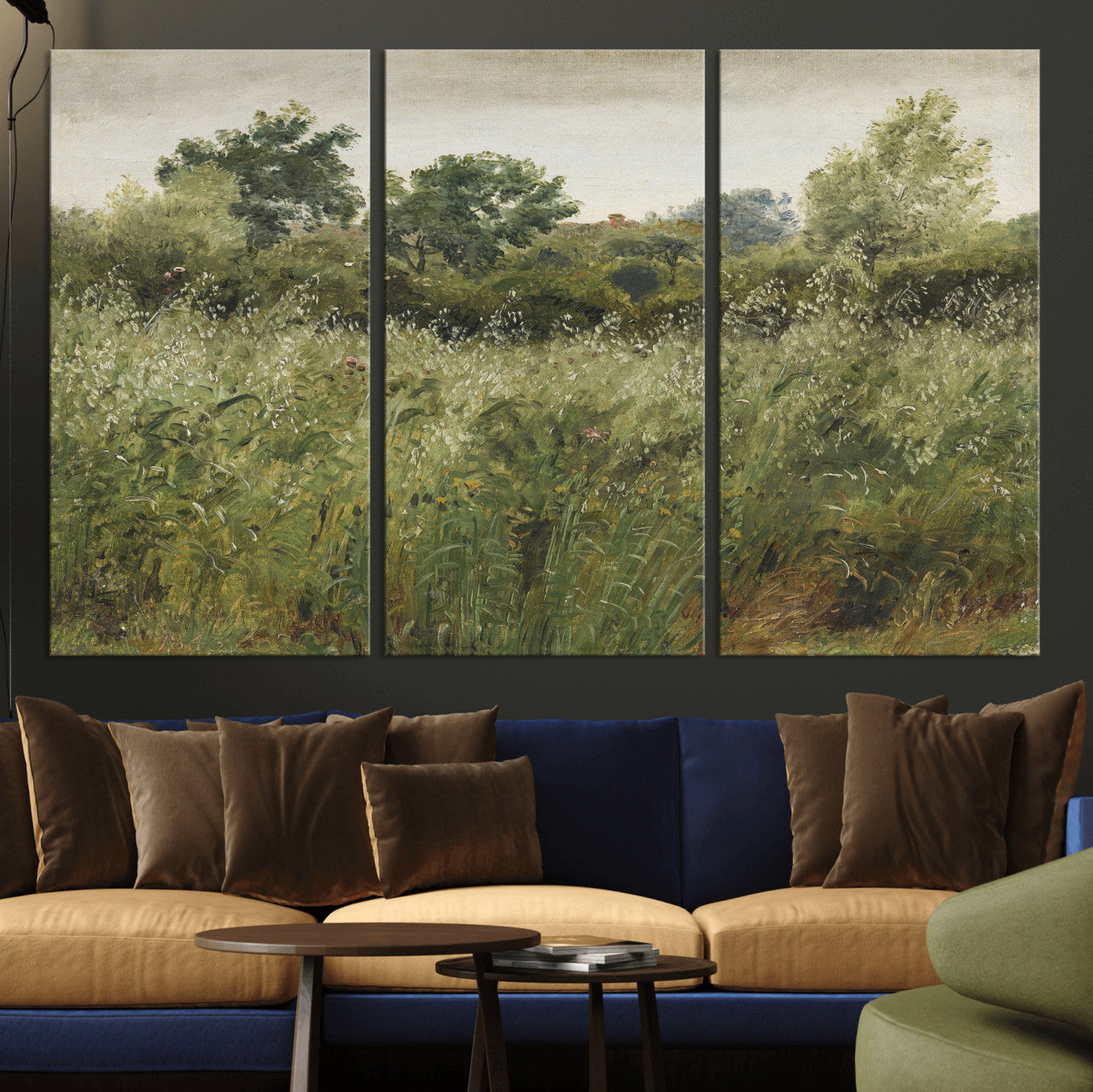 92328261-MGV-CV-36X24 - Wildflower Meadow Canvas Wall Art, Impressionist Overgrown Field Painting Print, Vintage Green Nature Decor, Cottagecore Botanical Art, Living Room Print