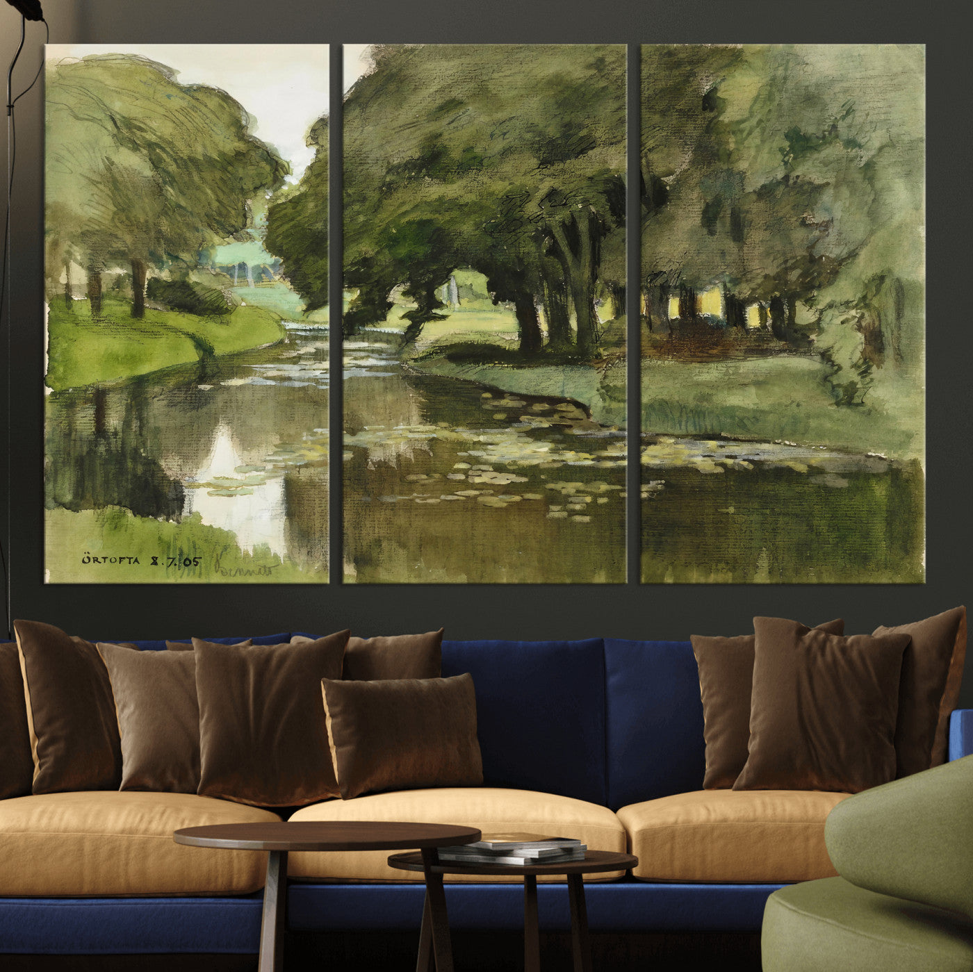 54446767-MGV-CV-36X24 - Anders Zorn Watercolor Canvas Print, Örtofta 1905 Swedish River Landscape, Impressionist Nature Art, Scandinavian Wall Decor, Plein Air Painting Print