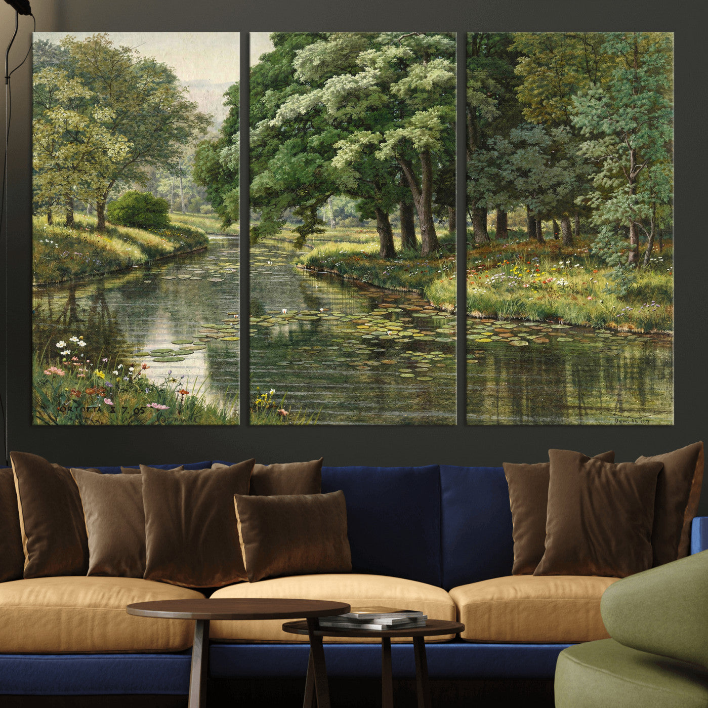 44288560-MGV-CV-36X24 - Forest Stream Canvas Wall Art, Peder Monsted A Forest Stream 1905 Print, Danish Realist Landscape, Lily Pad River Nature Decor, Vintage Green Painting